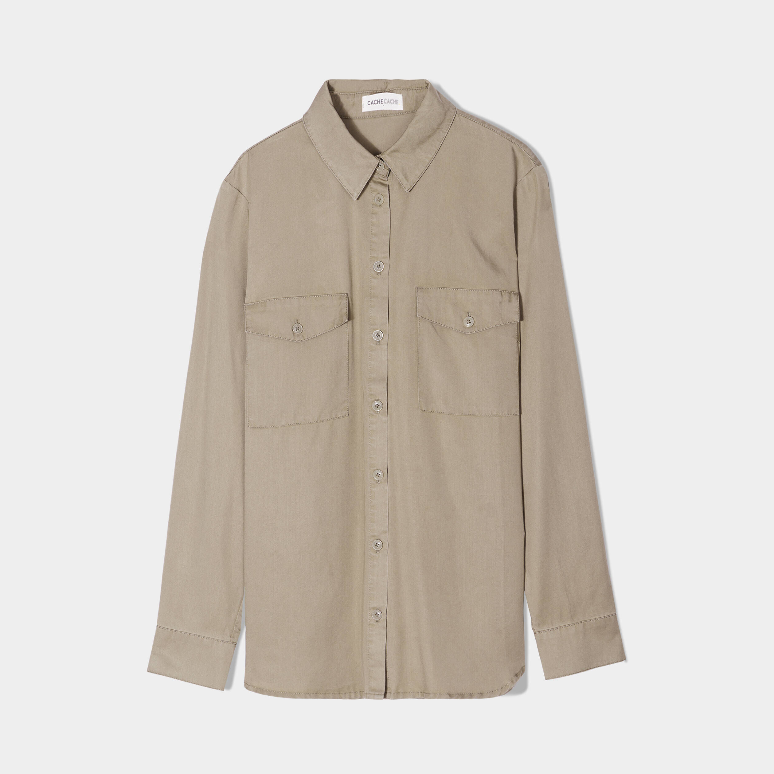 Chemise manches longues vert kaki femme | Cache Cache