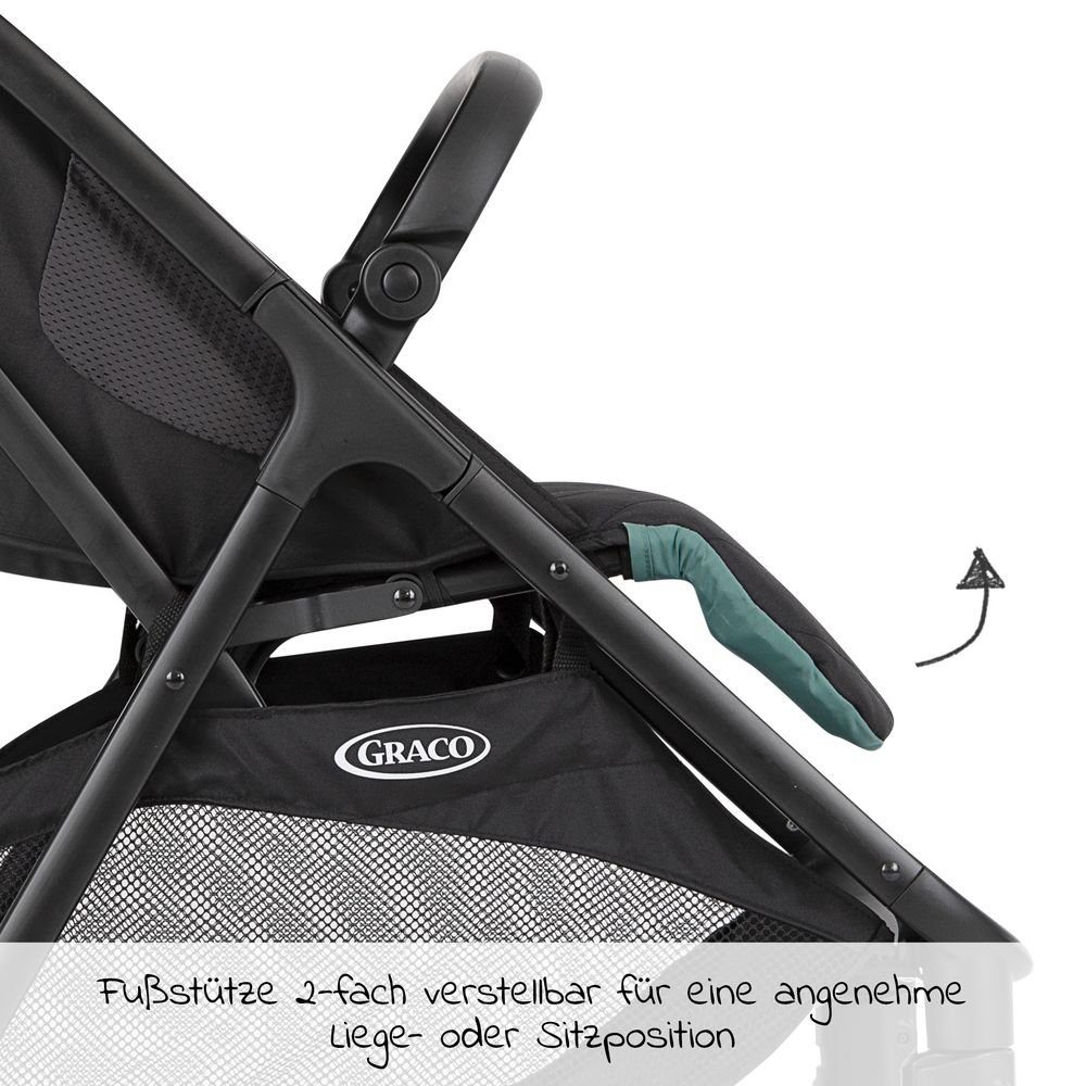 Graco Kinder-Buggy Myavo - Mint, Sportwagen mit Liegefunktion, Regenschutz nur 5,8 kg bis 22 kg faltbar