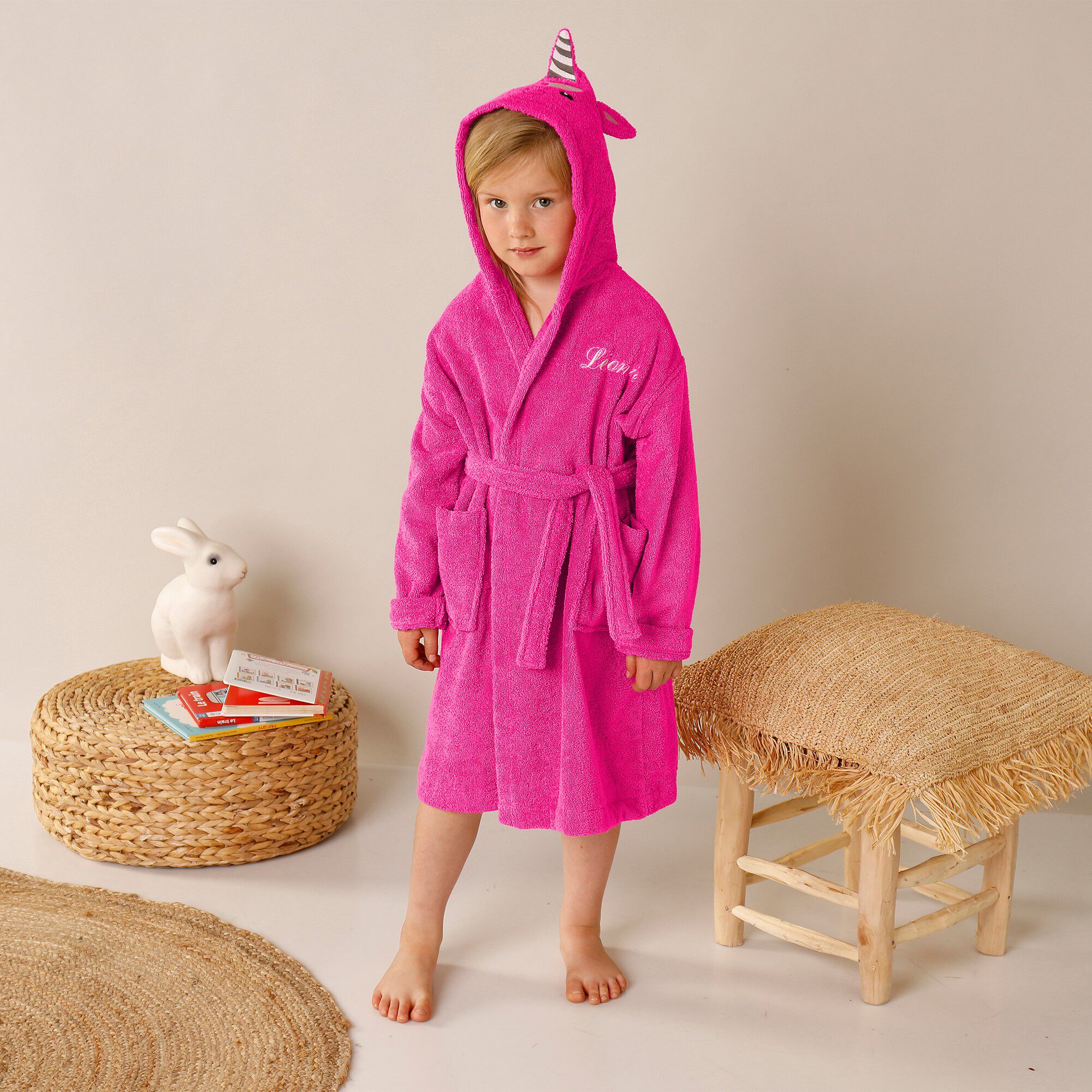 Peignoir de bain enfant personnalisable licorne à capuche