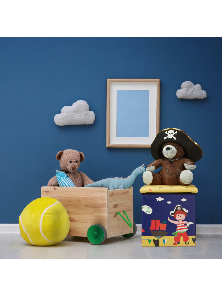 relaxdays Sitzhocker Pirat in Blau/Gelb - (B)31 x (H)31 x (T)31 cm günstig kaufen onesize