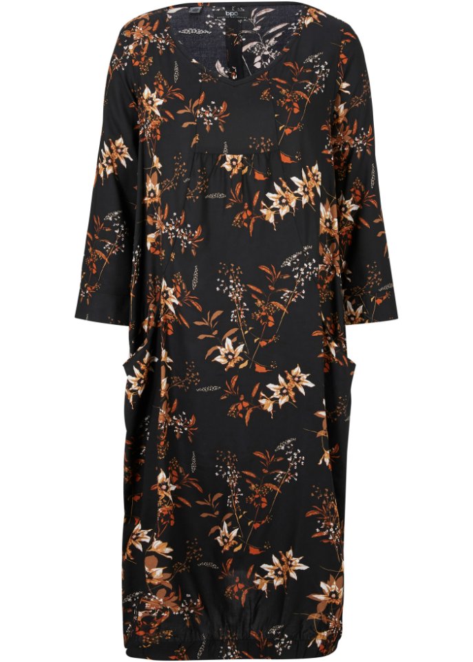 Viskose-Web-Kleid mit Taschen in O-Form, kniebedeckend