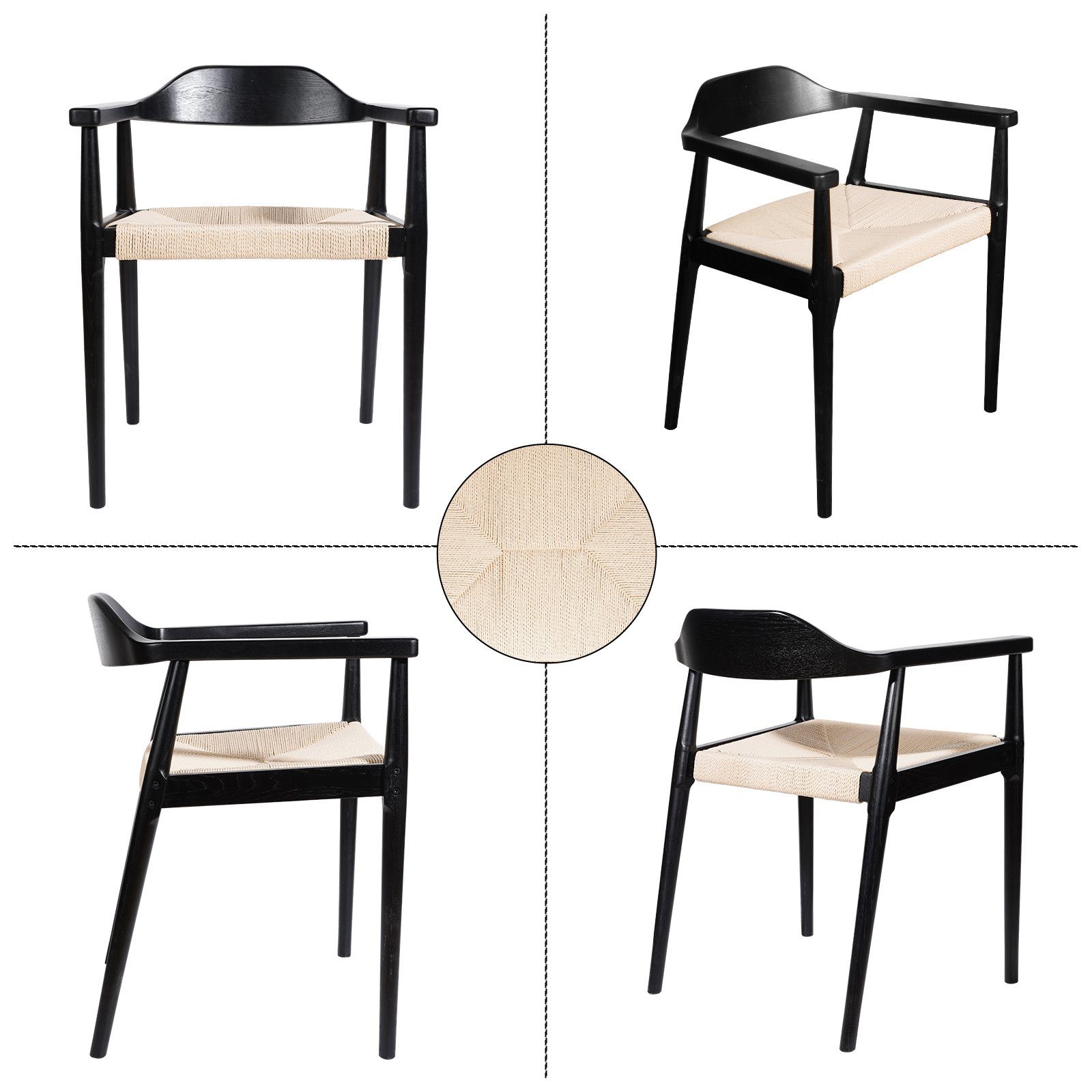LIM HOME Esszimmerstuhl SW010 (Packung, 1 St), Eichenholzrahmen mit Sitzfläche aus Papierseil, einfache Montage