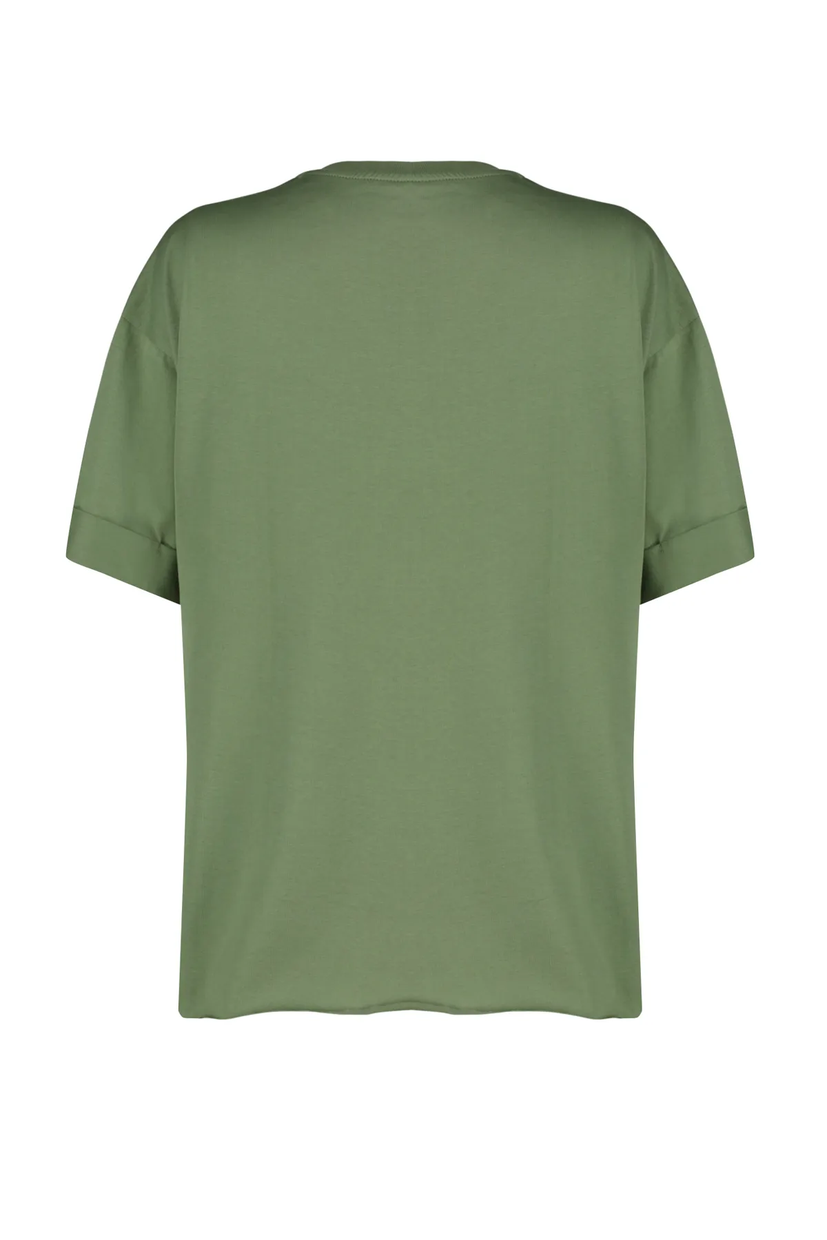 Trendyol Collection  Khakifarbenes, asymmetrisches Boyfriend-Strick-T-Shirt aus 100 % Baumwolle mit zwei Ärmeln TWOSS20TS0828