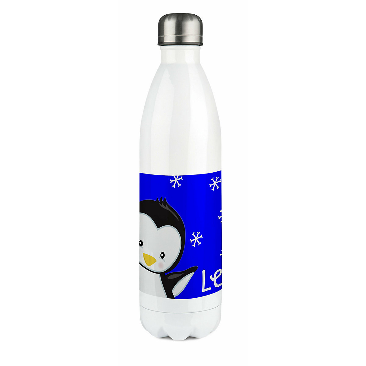 Edelstahl Kinder Thermoflasche / Trinkflasche bunt Pinguin Farbe blau Spülmaschinenfest, Auslaufsicher, Bruchfest, Doppelwandig, Für Heißgetränke geeignet, Mit Deckel, Isoliert