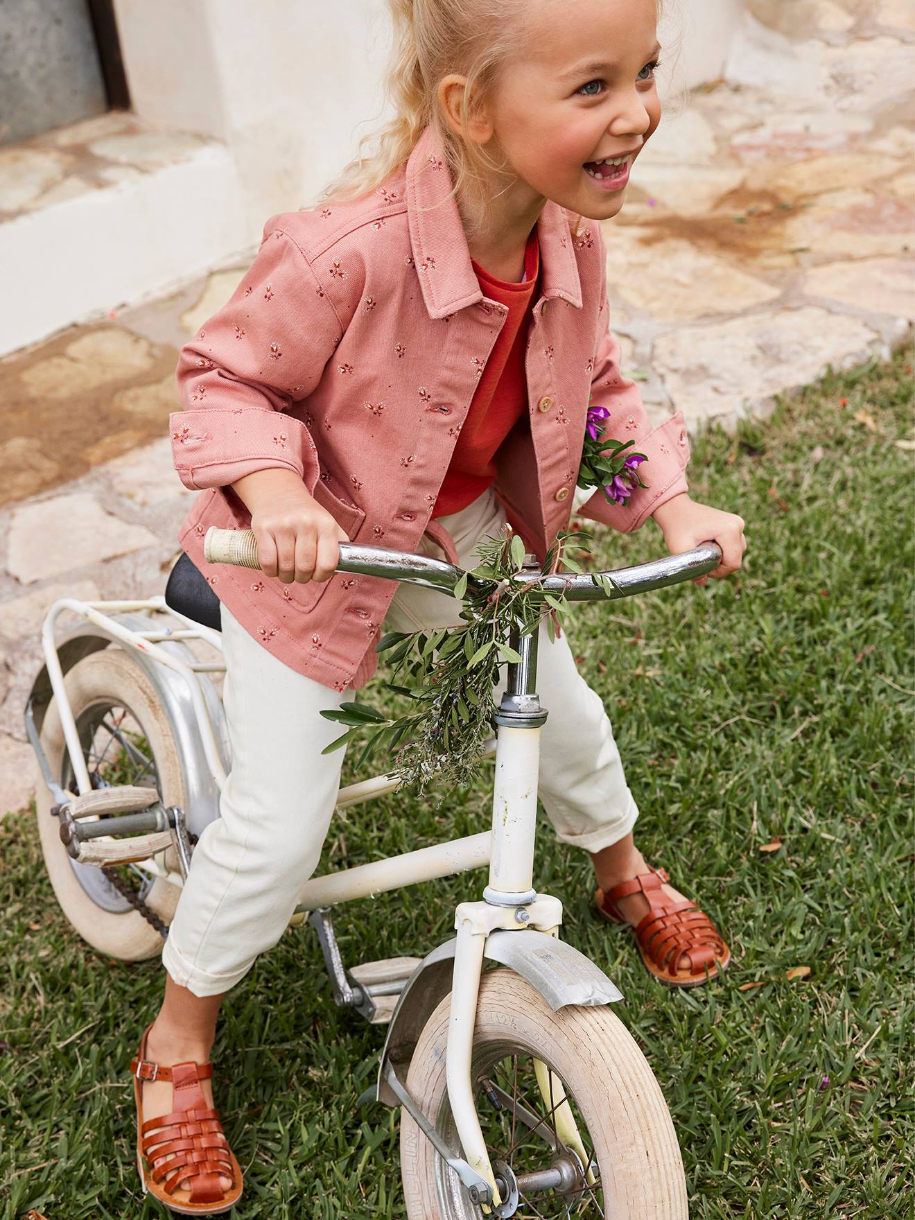 Veste style worker en jean fille stone imprimé