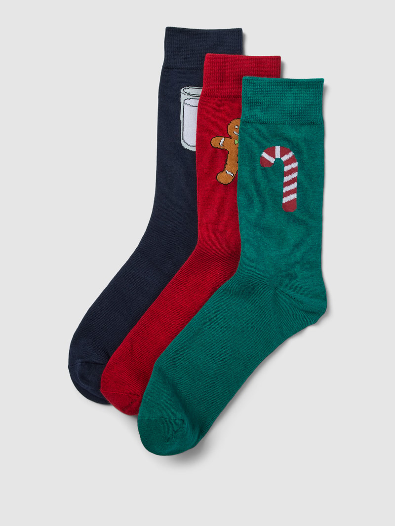 Socken im 3er-Pack in Geschenkbox Modell 'XMAS COMFORT FOOD' in rot