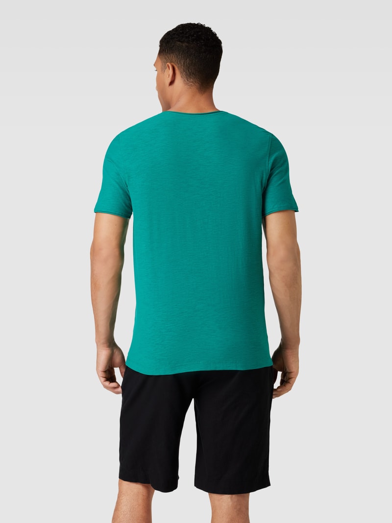 Regular Fit T-Shirt aus Baumwolle mit V-Ausschnitt in apfelgrün