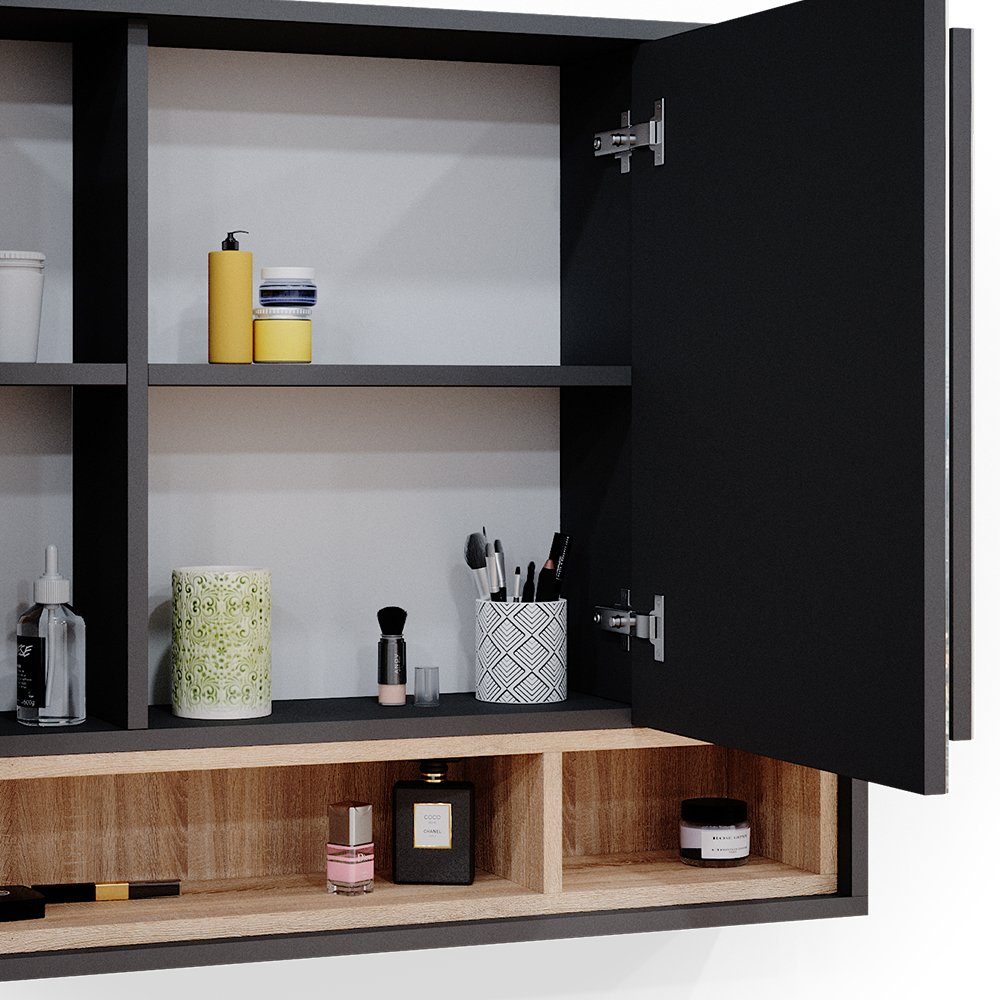 Vicco Spiegelschrank Badschrank Badspiegel BEATRICE 80cm Anthrazit / Sonoma