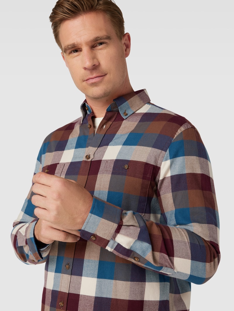 Flanellhemd mit Button-Down-Kragen in bordeaux rot