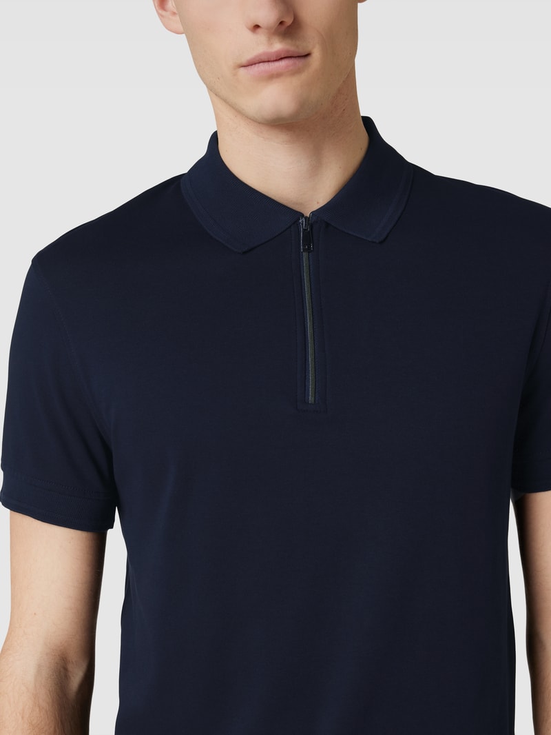 Poloshirt mit kurzem Reißverschluss Modell 'INTERLOCK' in marineblau