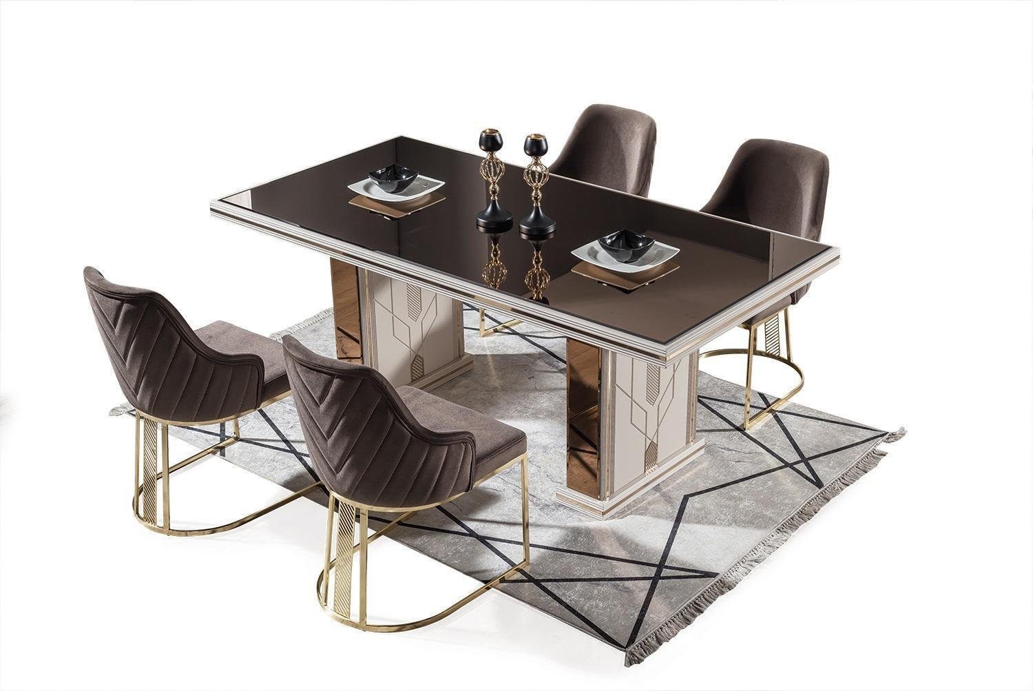 JVmoebel Esszimmer-Set Luxus Esszimmer Set Esstisch mit 4x Stühle Neu Komplett Modern, (5-St., Esstisch, 4x Stühle), Made in Europa