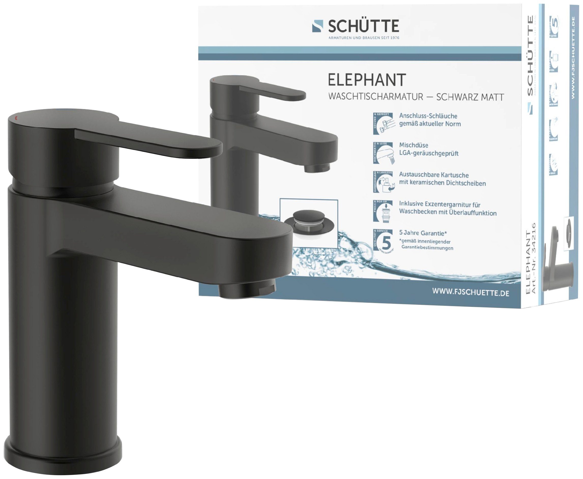 Schütte Waschtischarmatur ELEPHANT inkl. Pop-up, geräuscharm, Marken-Mischdüse, leichte Montage