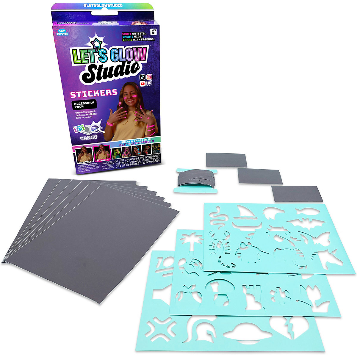 Let`s Glow Studio Zubehör Sticker Set: Zusätzliches Bastelset mit reflektierendem Material ab 8 Jahren (LG3361S-CDU)