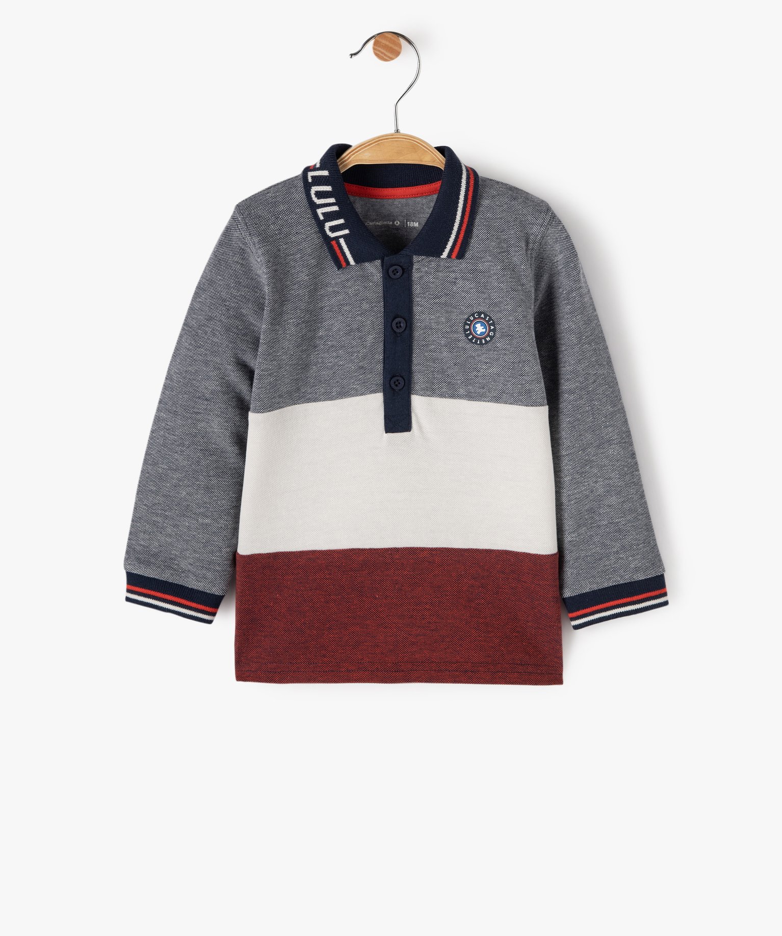 Polo bébé Garçon tricolore à manches longues – LuluCas... marine | GEMO