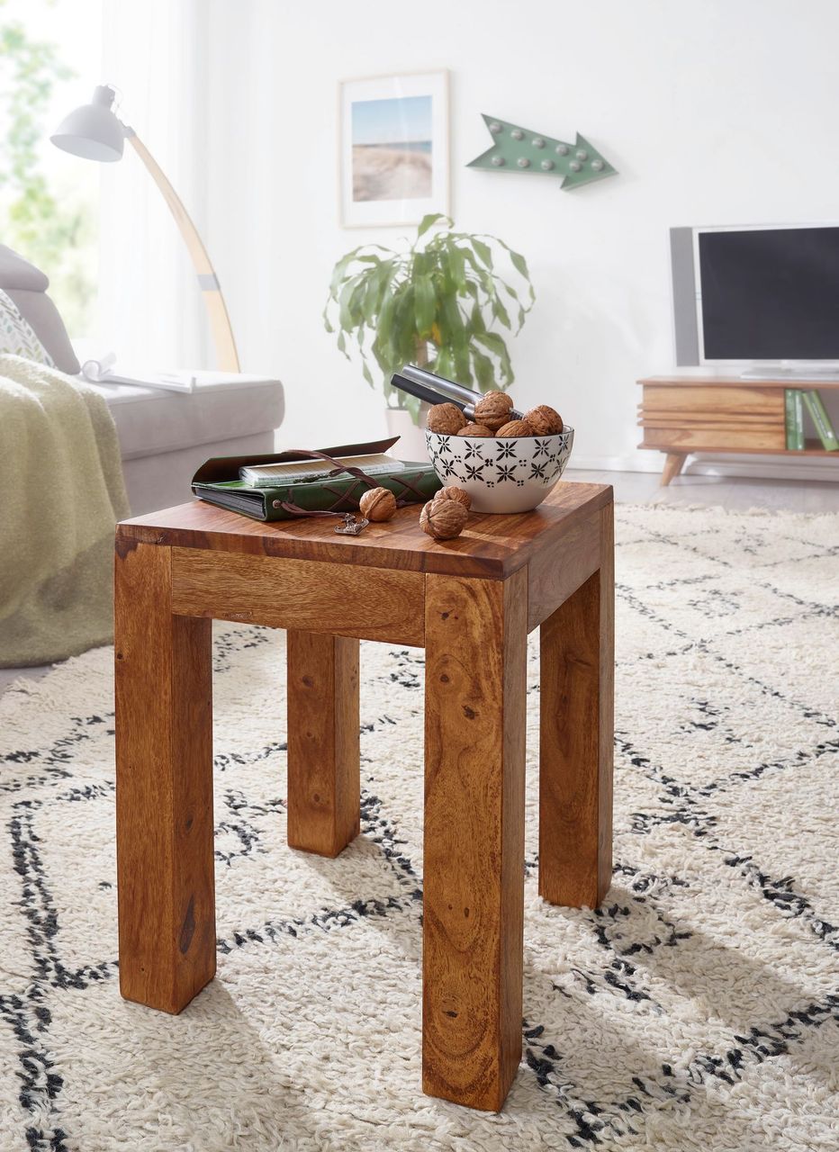 Wohnling Massivholz Beistelltisch 35 x 35 x 45 Sheesham