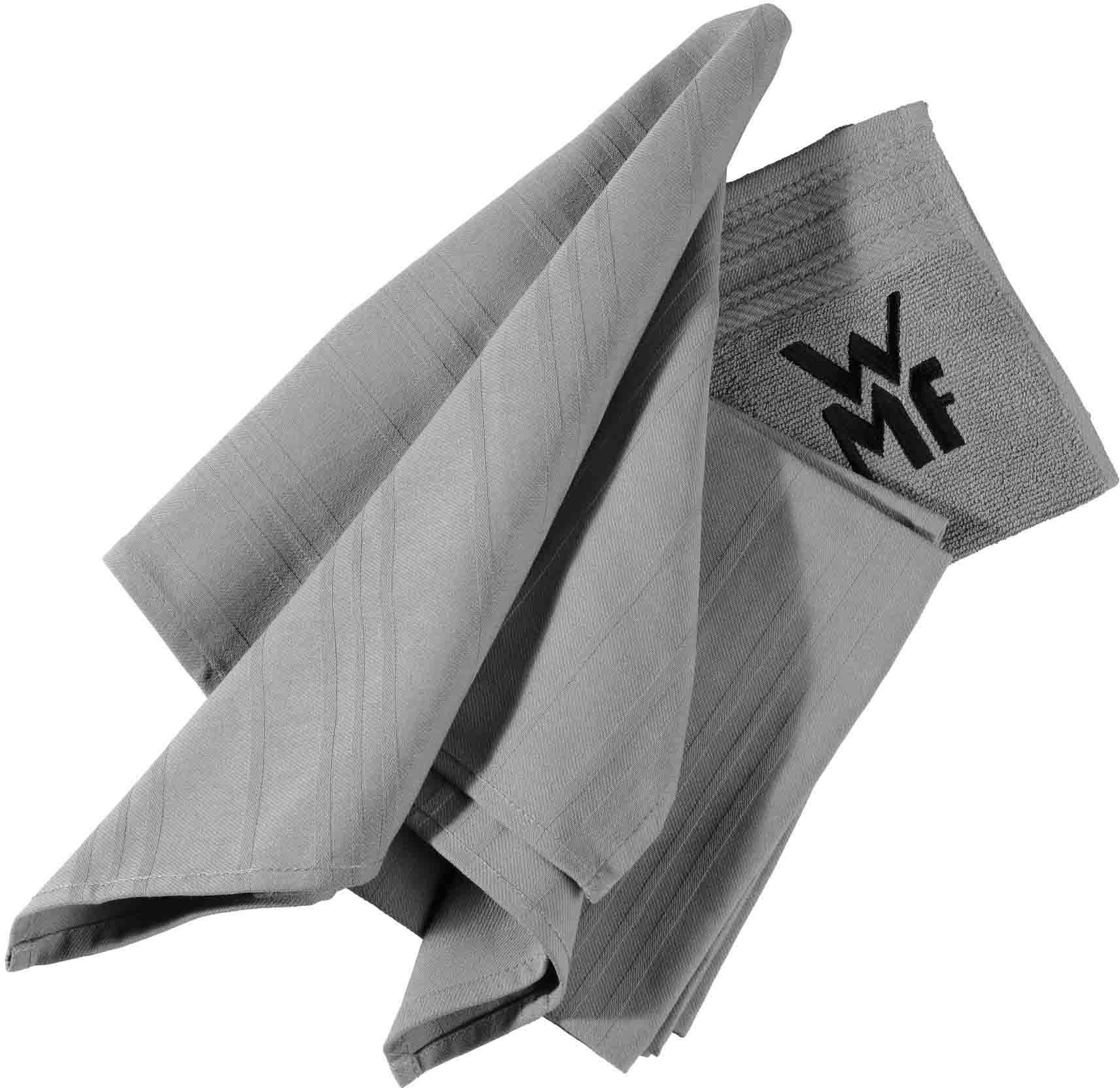 WMF Geschirrtuch, (Set, 3-tlg), 100% Baumwolle, mit aufgesticktem Logo
