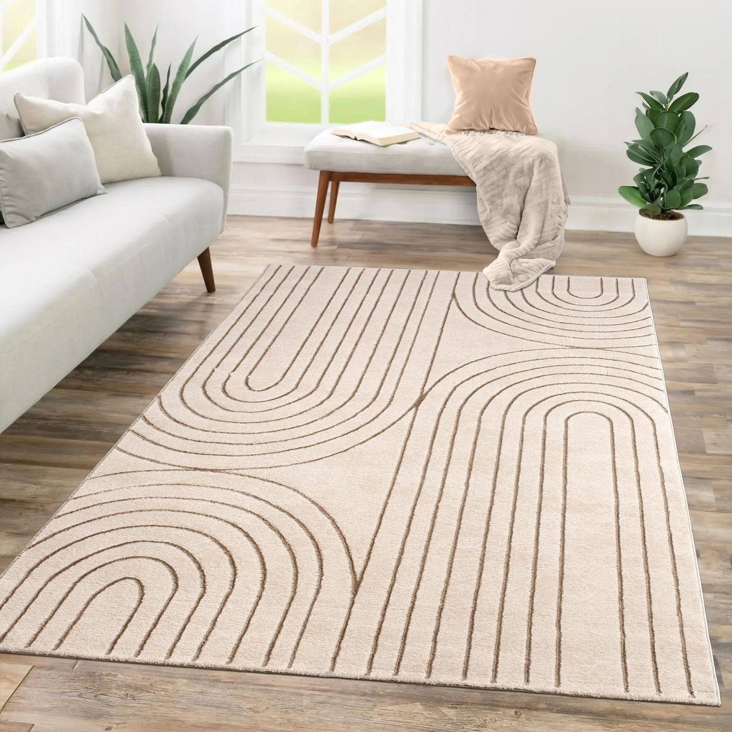 Teppich Wohnzimmer Kurzflor Geometrisches Design Regenbogen Floral Blätter, TT Home, rechteckig, Höhe: 15 mm
