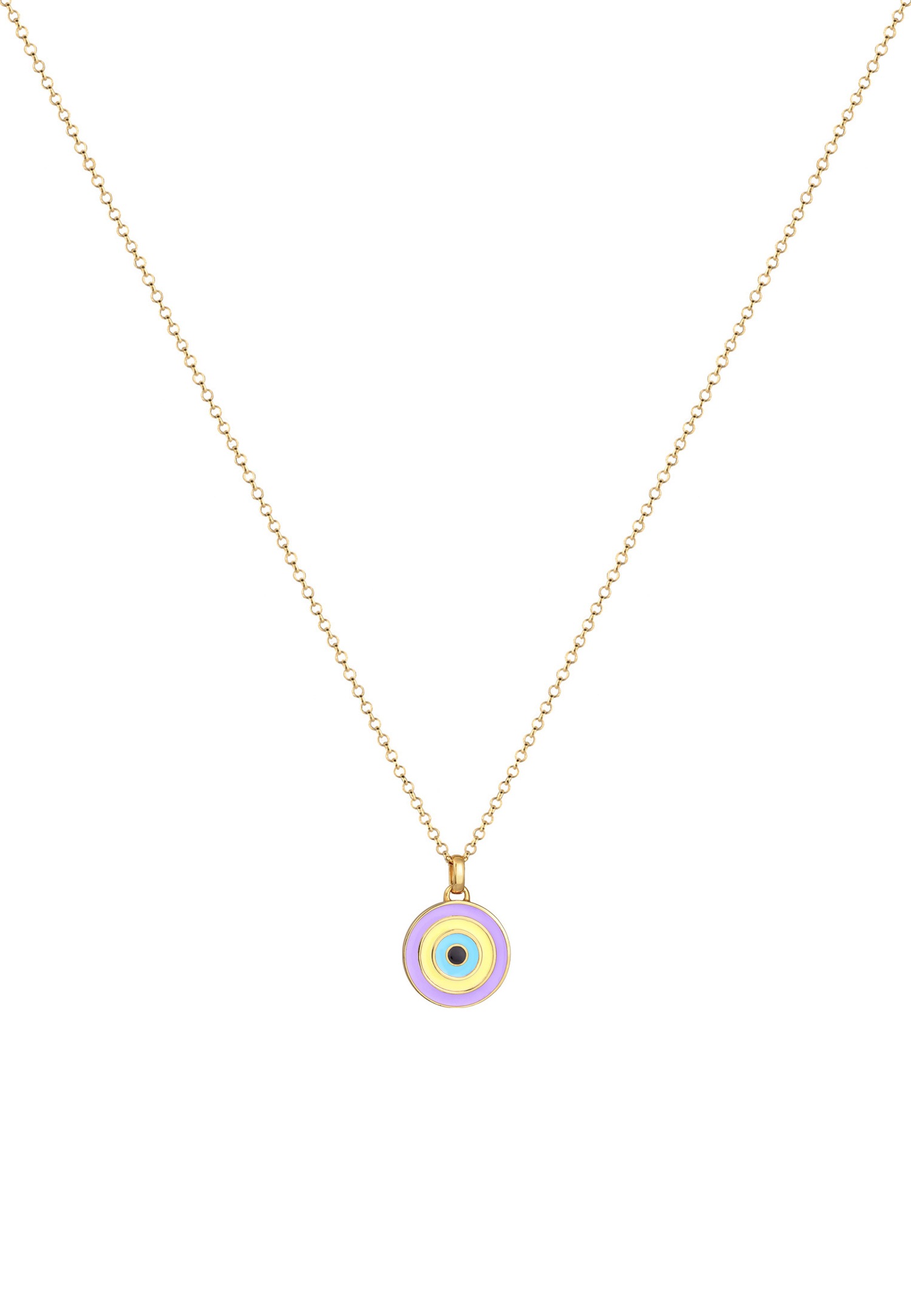 Ciondolo a disco con occhio di Allah da donna, in stile pastello, con smalto, in argento sterling 925 placcato oro.