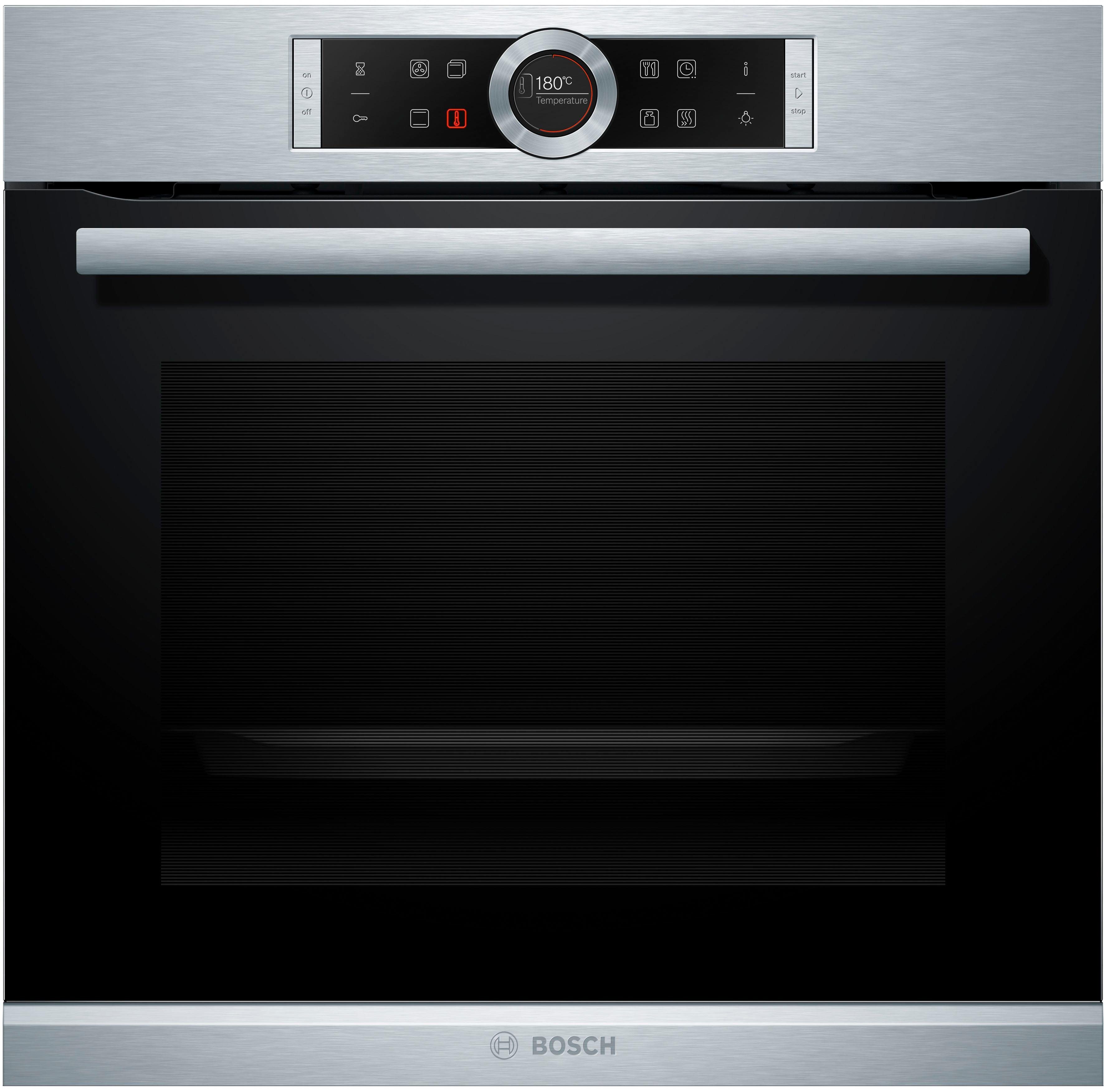 BOSCH Einbaubackofen Serie 8 HBG635B, mit Teleskopauszug nachrüstbar, ecoClean Direct, mit Pizzastufe