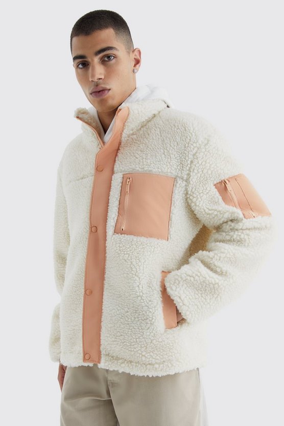 Jacke aus Borg & Nylon mit Trichterkragen