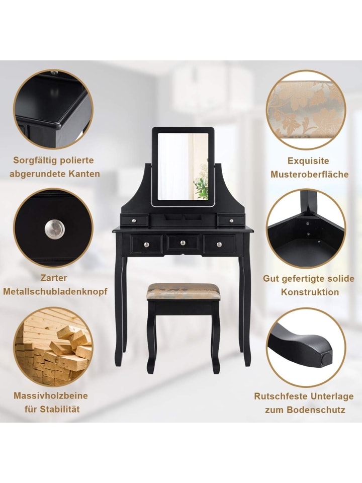 COSTWAY Schminktisch Set in Schwarz günstig kaufen onesize