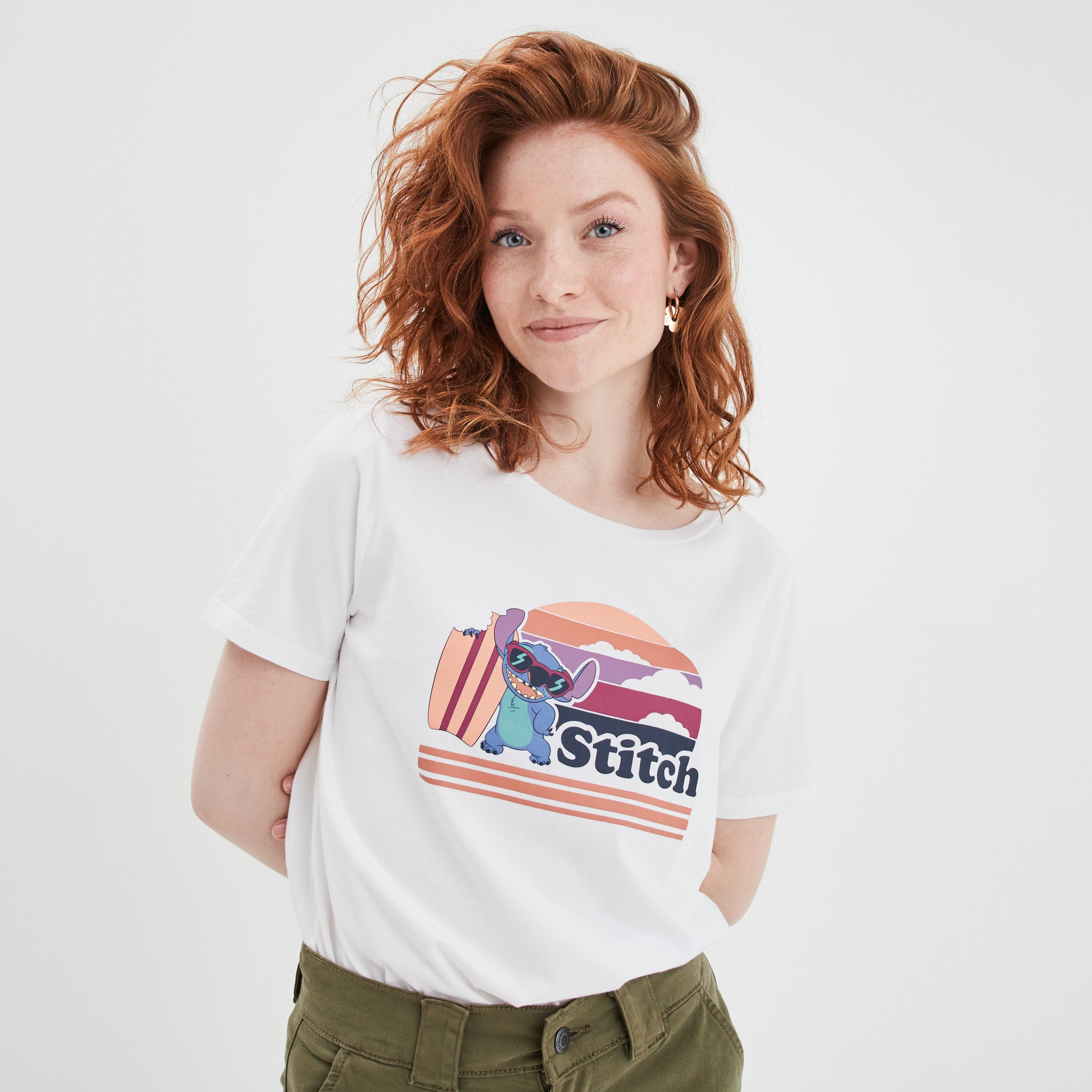 T-shirt oversize coton Lilo et Stitch ivoire femme | La Halle