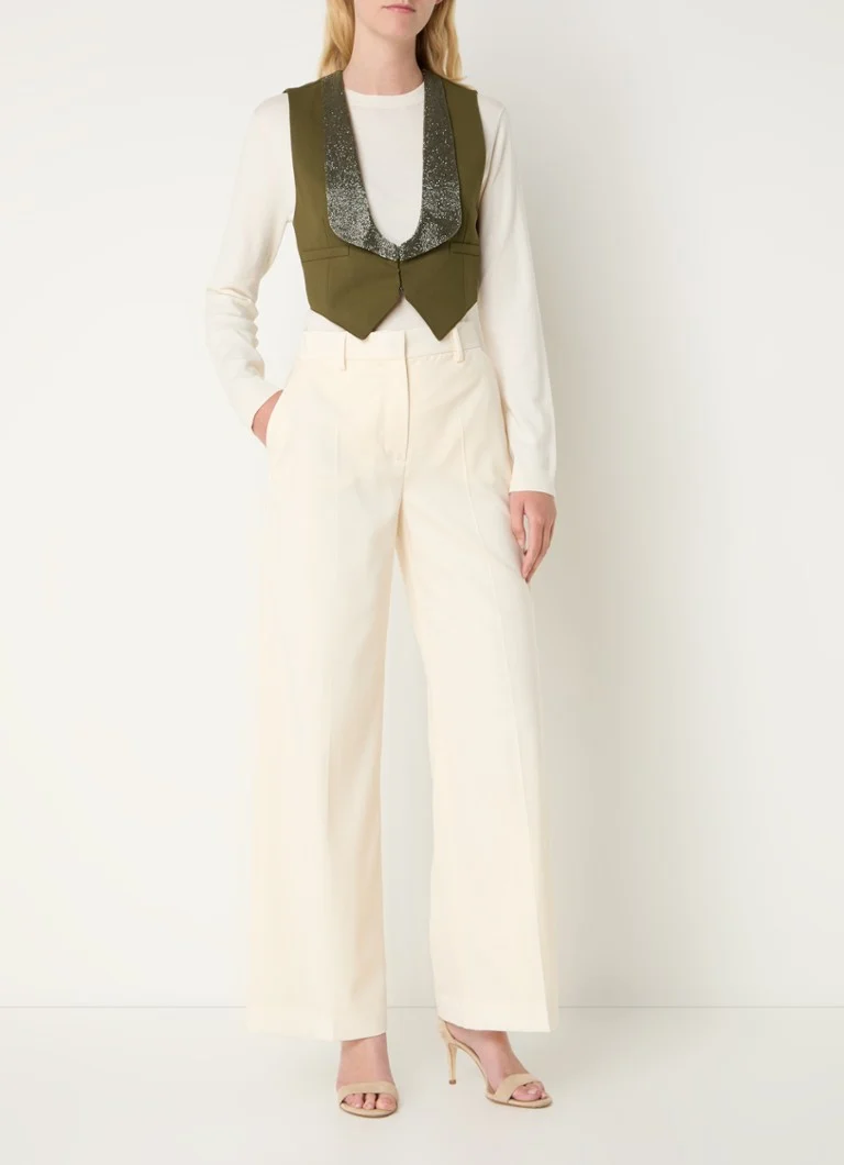 Cardigan MaxMara Gioco din amestec de lână, împodobit cu perle și cu o curea legată.