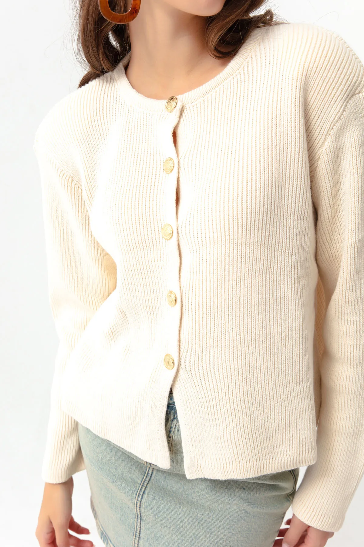 Lafaba  Damen-Cardigan mit Knöpfen in Beige und Gold
