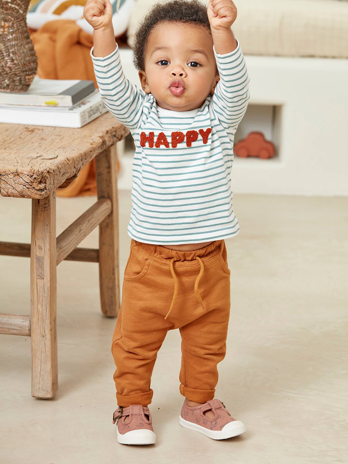 Pantalon molleton bébé garçon uni BASICS beige sable