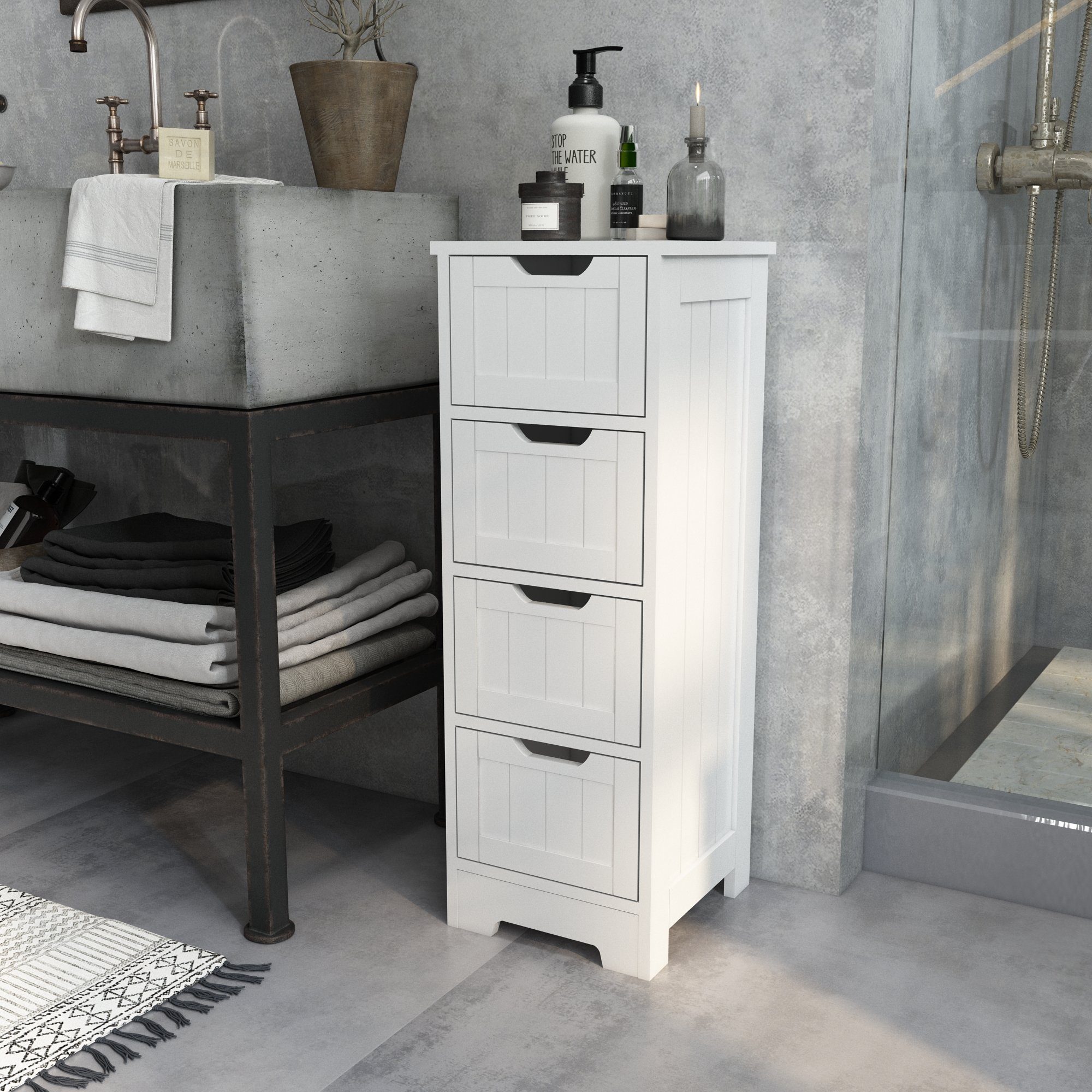 Mondeer Badkommode Badezimmerschrank, Kommode aus Holz, Sideboard mit Stauraum, Modern, Weiß
