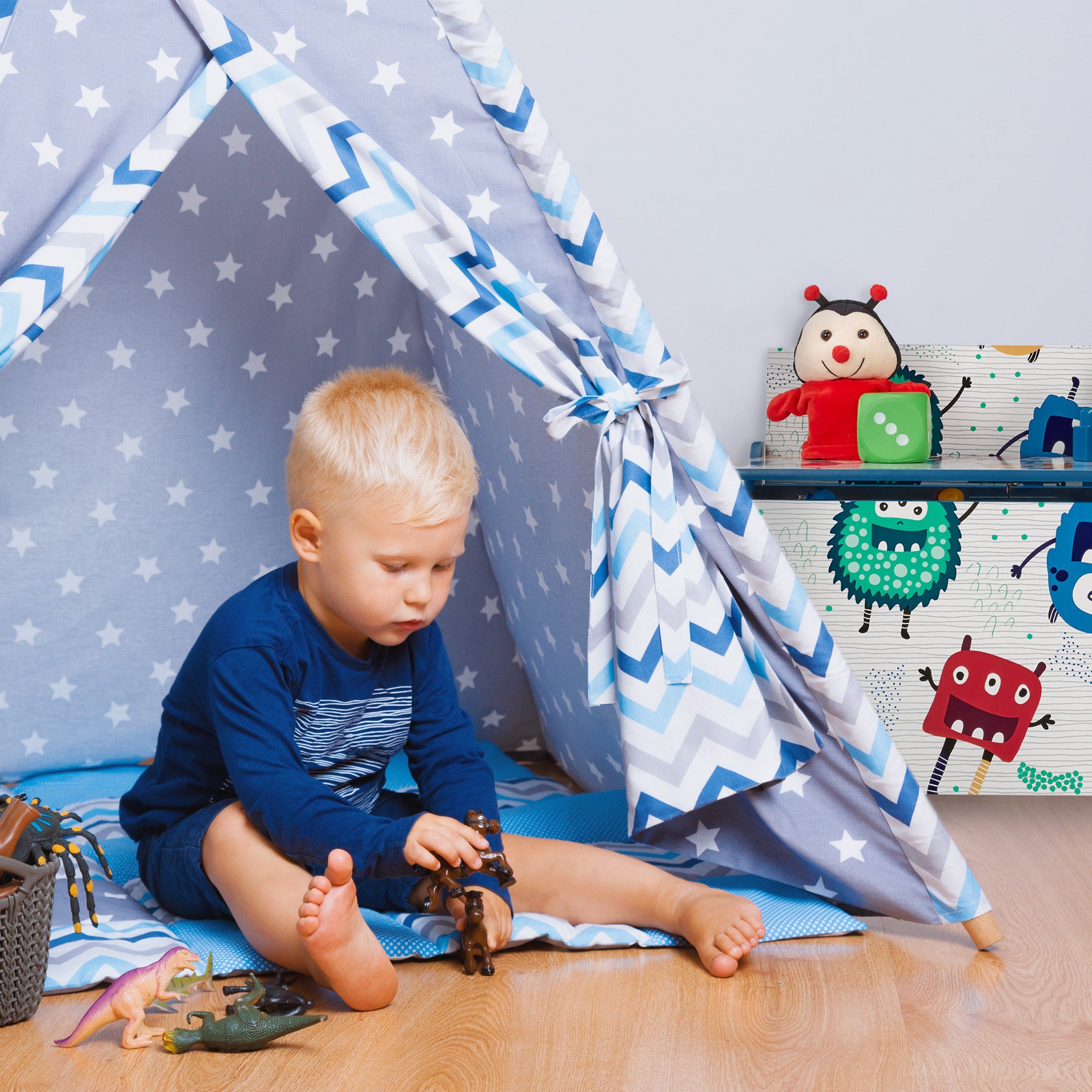 relaxdays Spielzeugtruhe Spielzeugtruhe mit Monstern