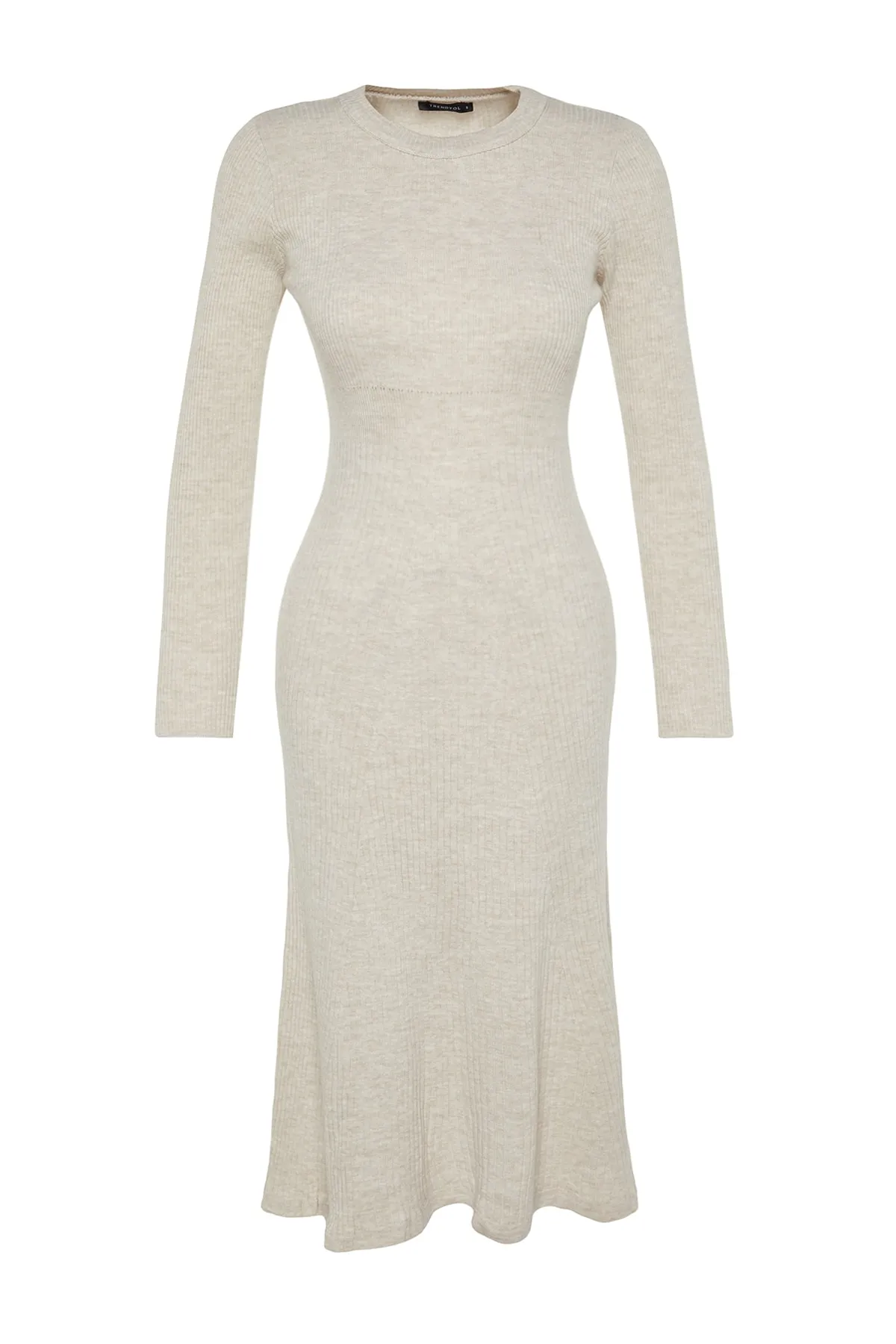 Trendyol Collection  Steinfarbenes Midi-Strickkleid mit Rundhalsausschnitt TWOAW21EL0422