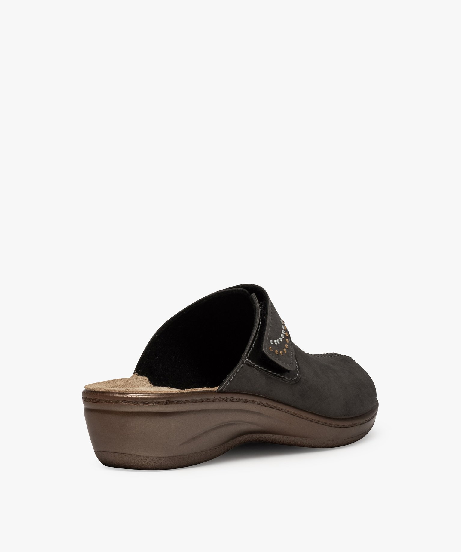 Sabots femme confort dessus ajustable orné de strass gris fonce | GEMO