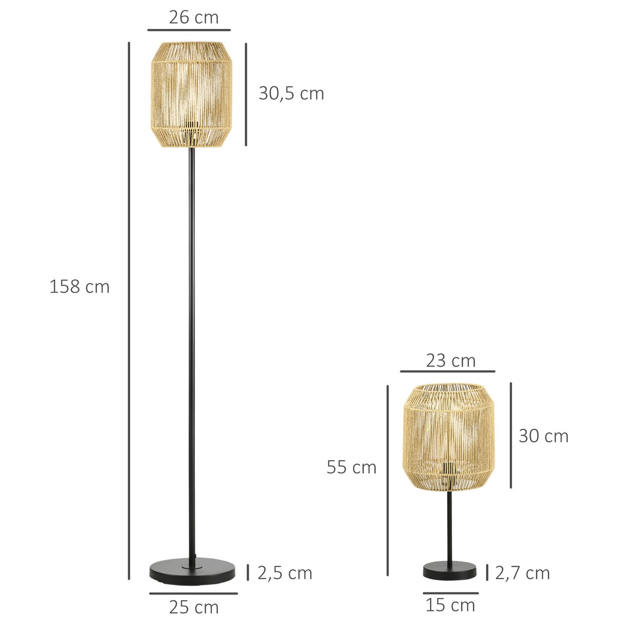 HOMCOM 2er-Stehlampenset mit Tischleuchte, 1 Stehlampe, für Schlafzimmer, Natur