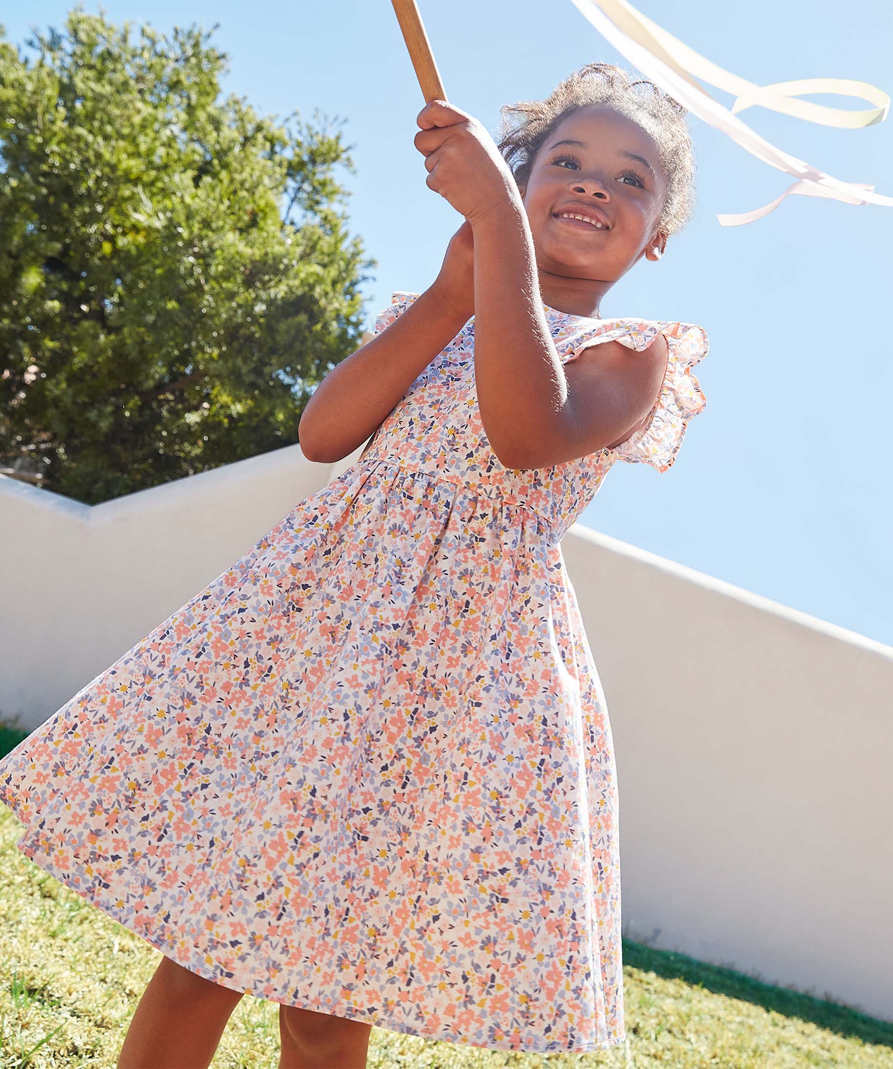 Robe de cérémonie fille à motifs fleuris avec jupon ecru | GEMO