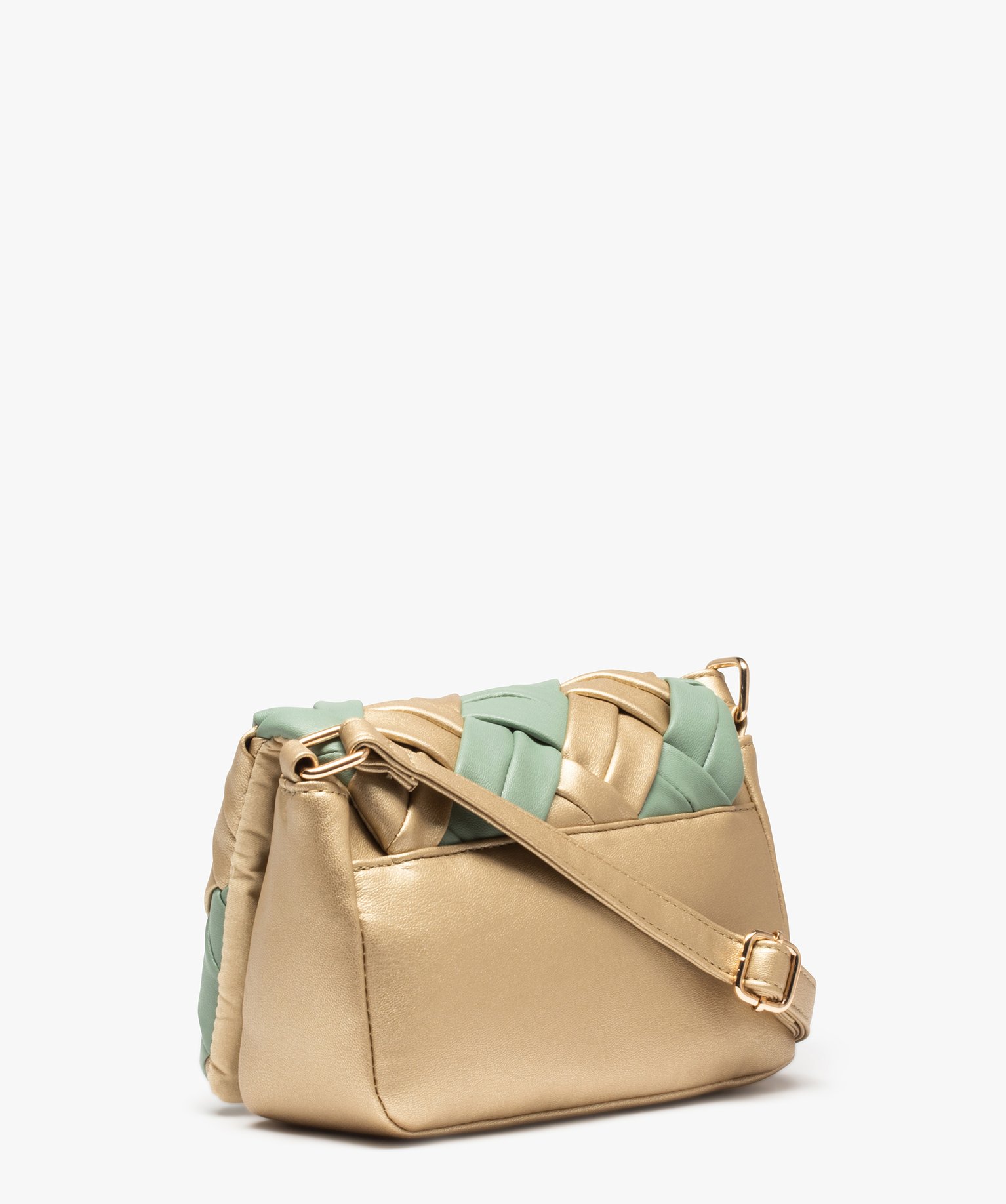 Sac bandoulière femme à rabat tressé bicolore vert | GEMO