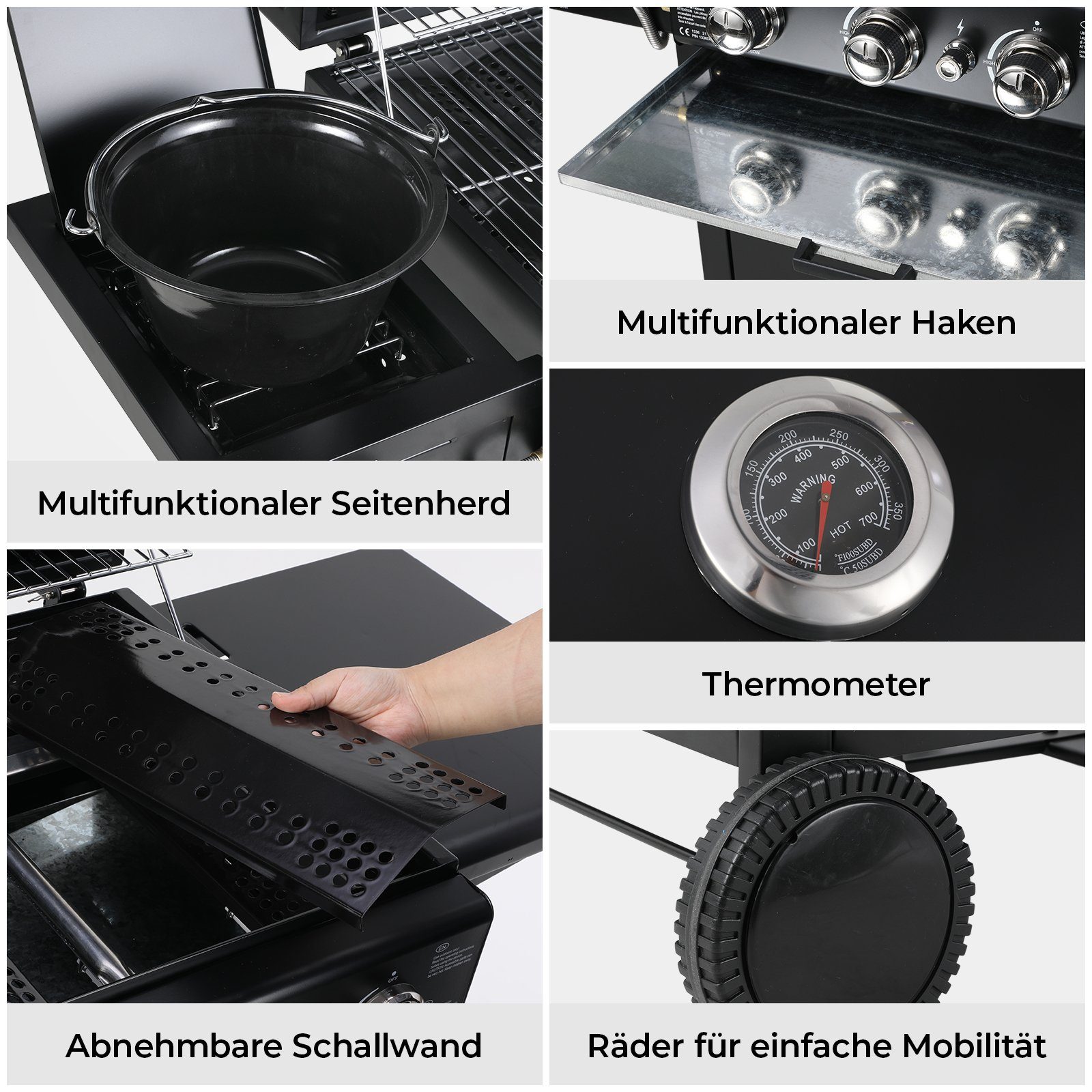 TLGREEN Gasgrill Gasgril BBQ Grillwagen 4+1 Brenner Große Grillfläche