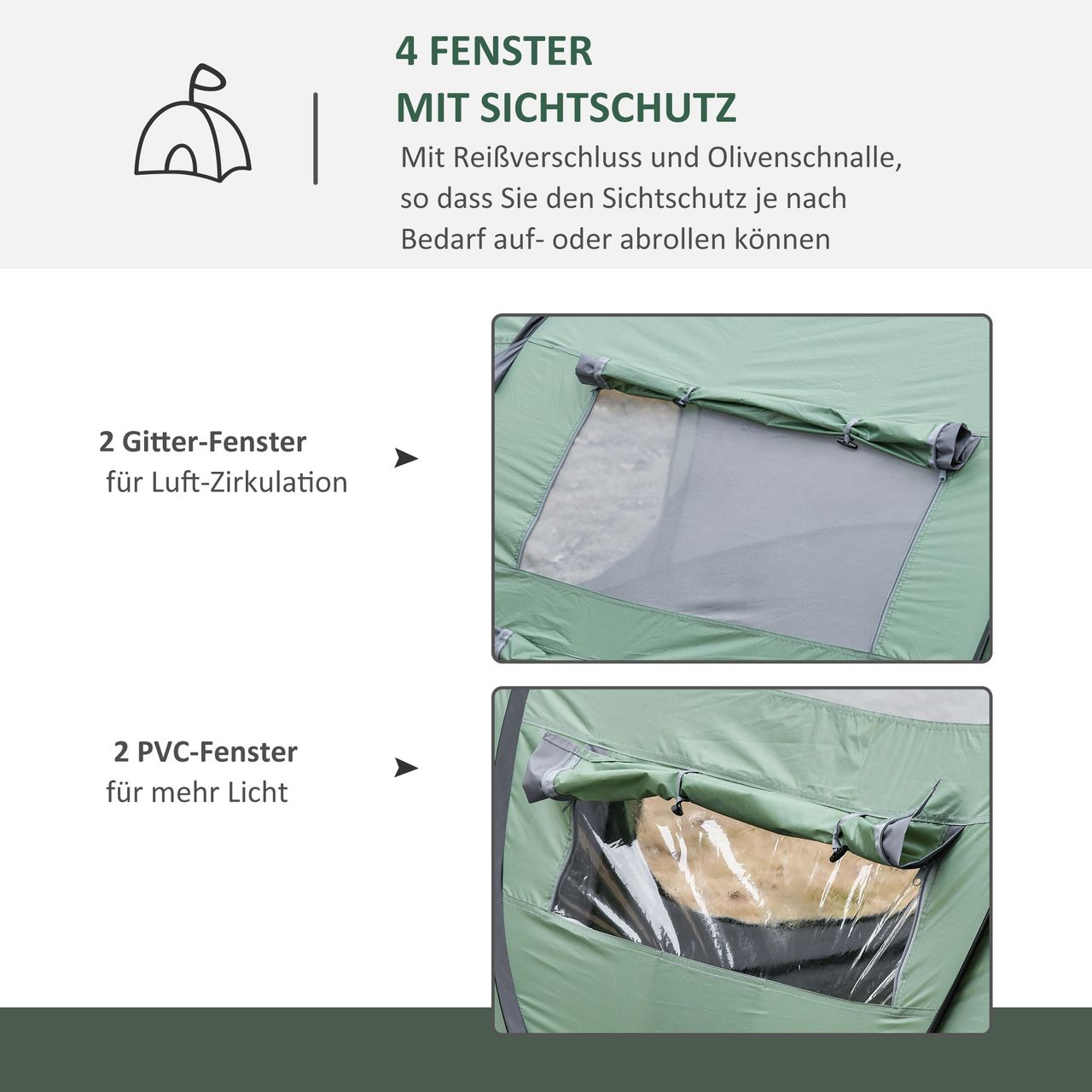 Outsunny Zelt für 4-5 Personen Campingzelt Kuppelzelt Glasfaser Dunkelgrün