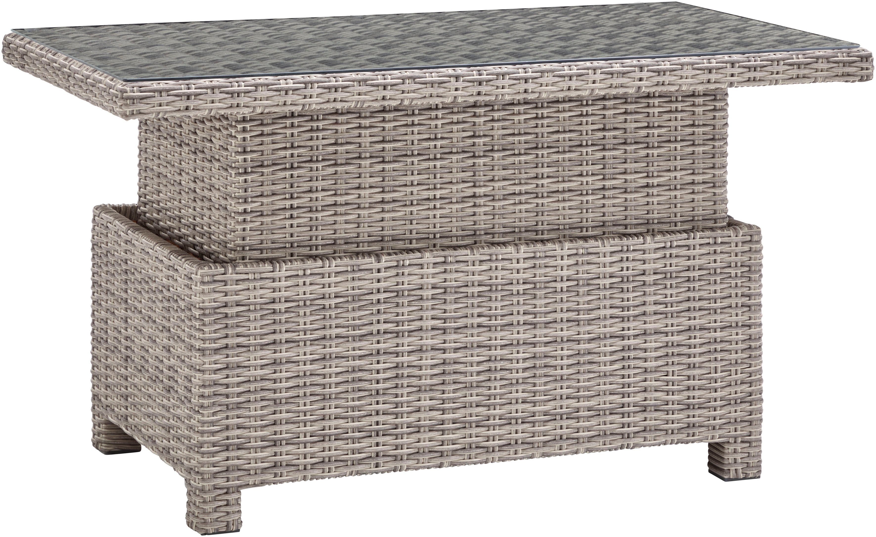 KONIFERA Gartenlounge-Set Monaco, (Set, 16-tlg., inkl. Auflagen, Alu, Polyrattan), höhenverstellbarer Tisch 43,5 - 66,5 cm