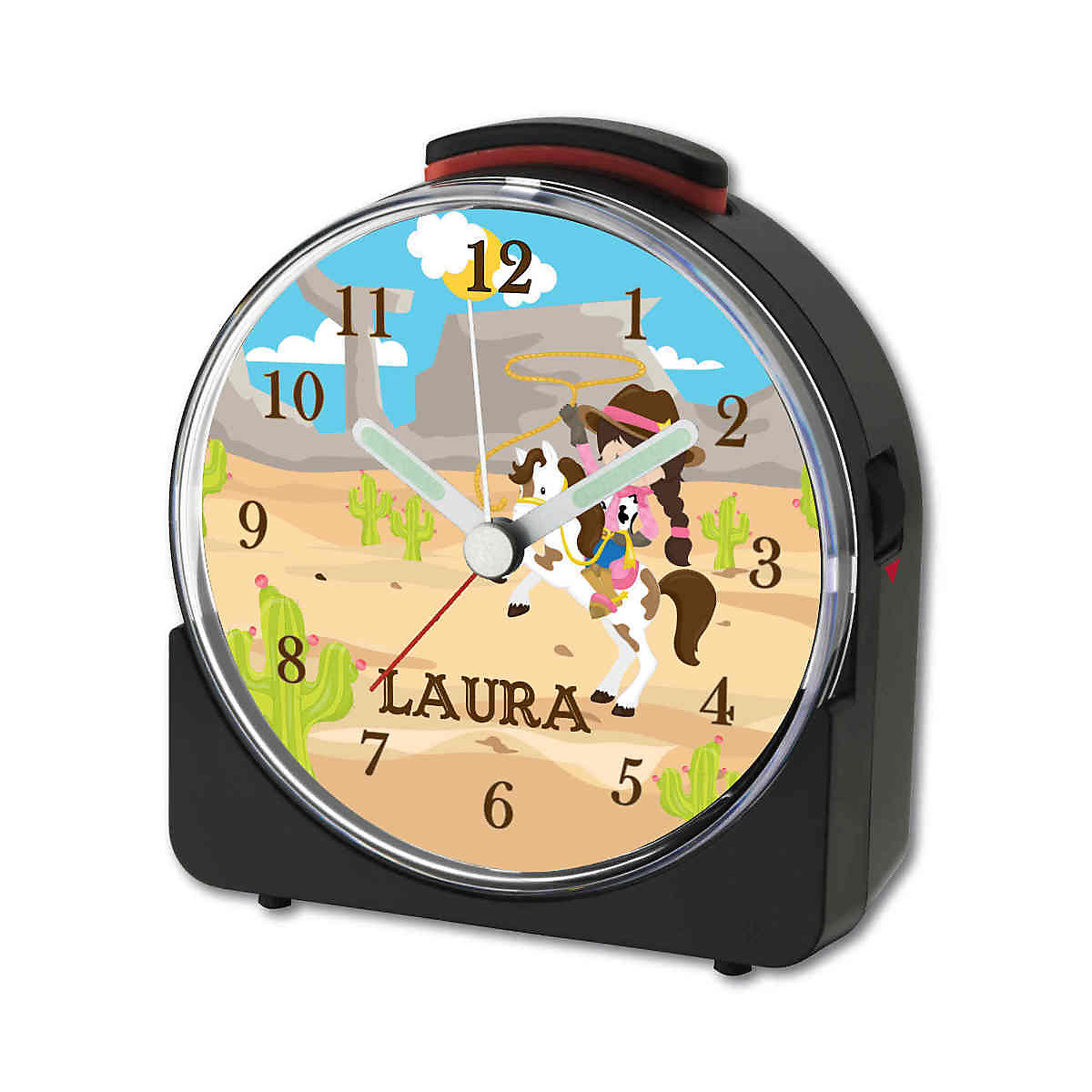 Kinder Funkwecker weiß personalisiert mit Namen Cowgirl