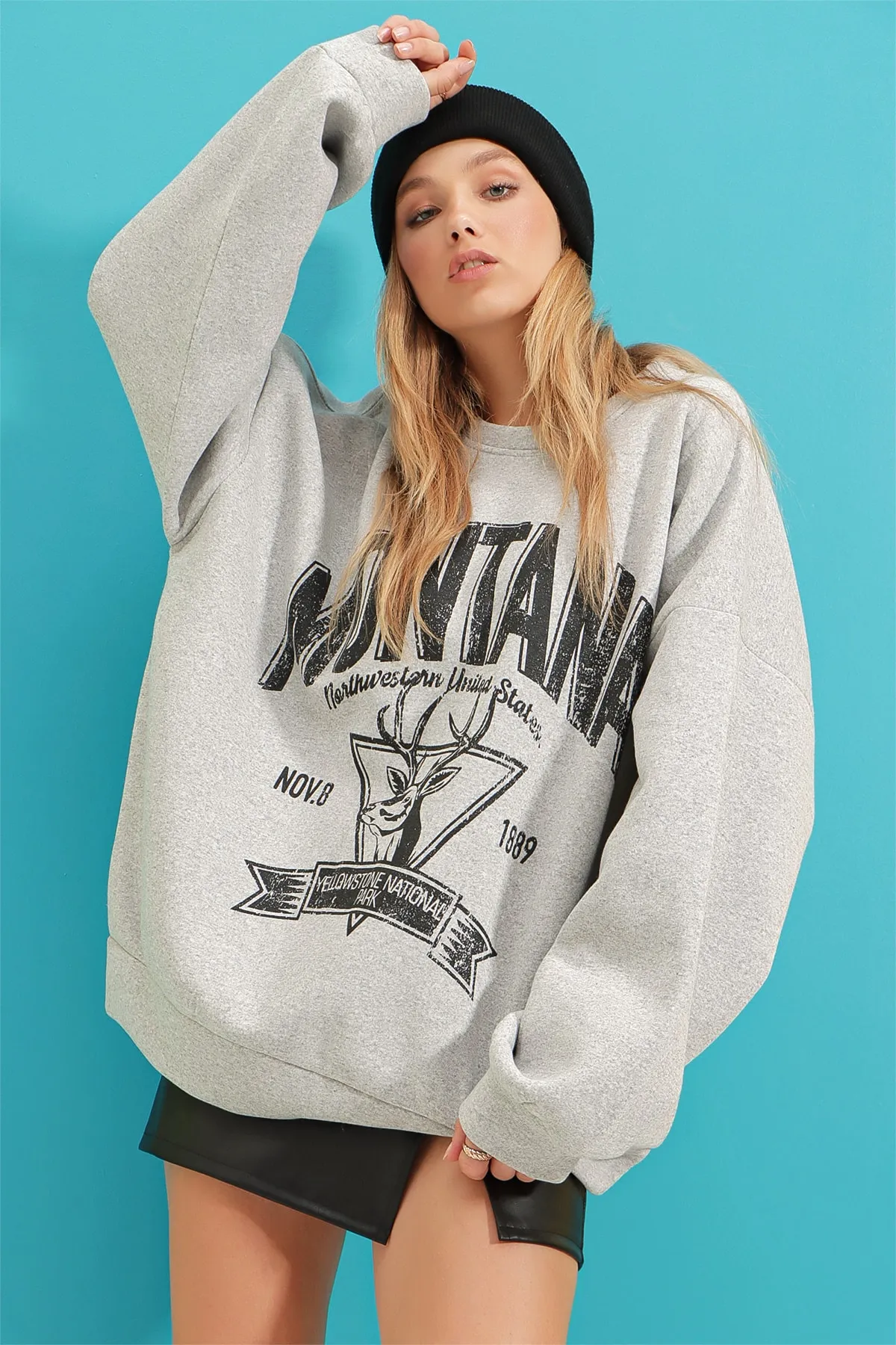Trend Alaçatı Stili  Sweatshirt - Grau - Oversized