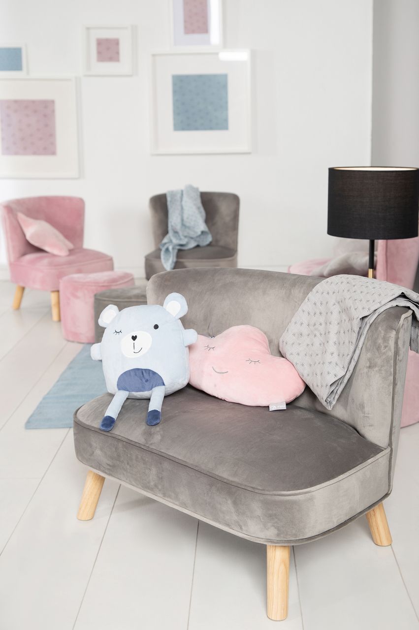 Roba Kindersofa „Lil Sofa“, bequeme Kindercouch, stabile Holzfüße, Samtstoff grau