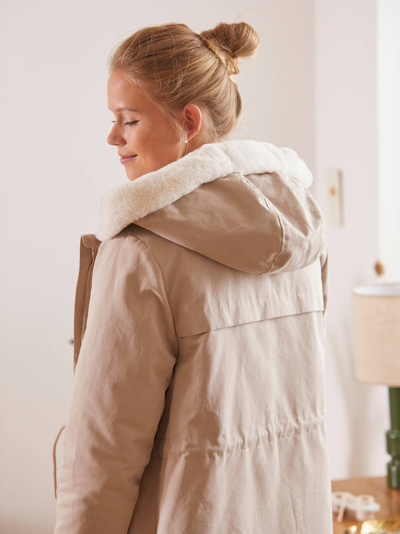 Parka évolutive grossesse et post-grossesse beige clair uni