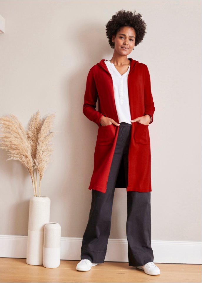 Longstrickjacke mit Kapuze
