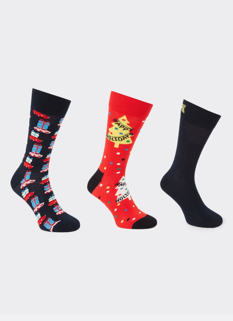 Happy Socks Joulukuusen sukat painatuksella 3 kappaleen lahjapakkauksessa