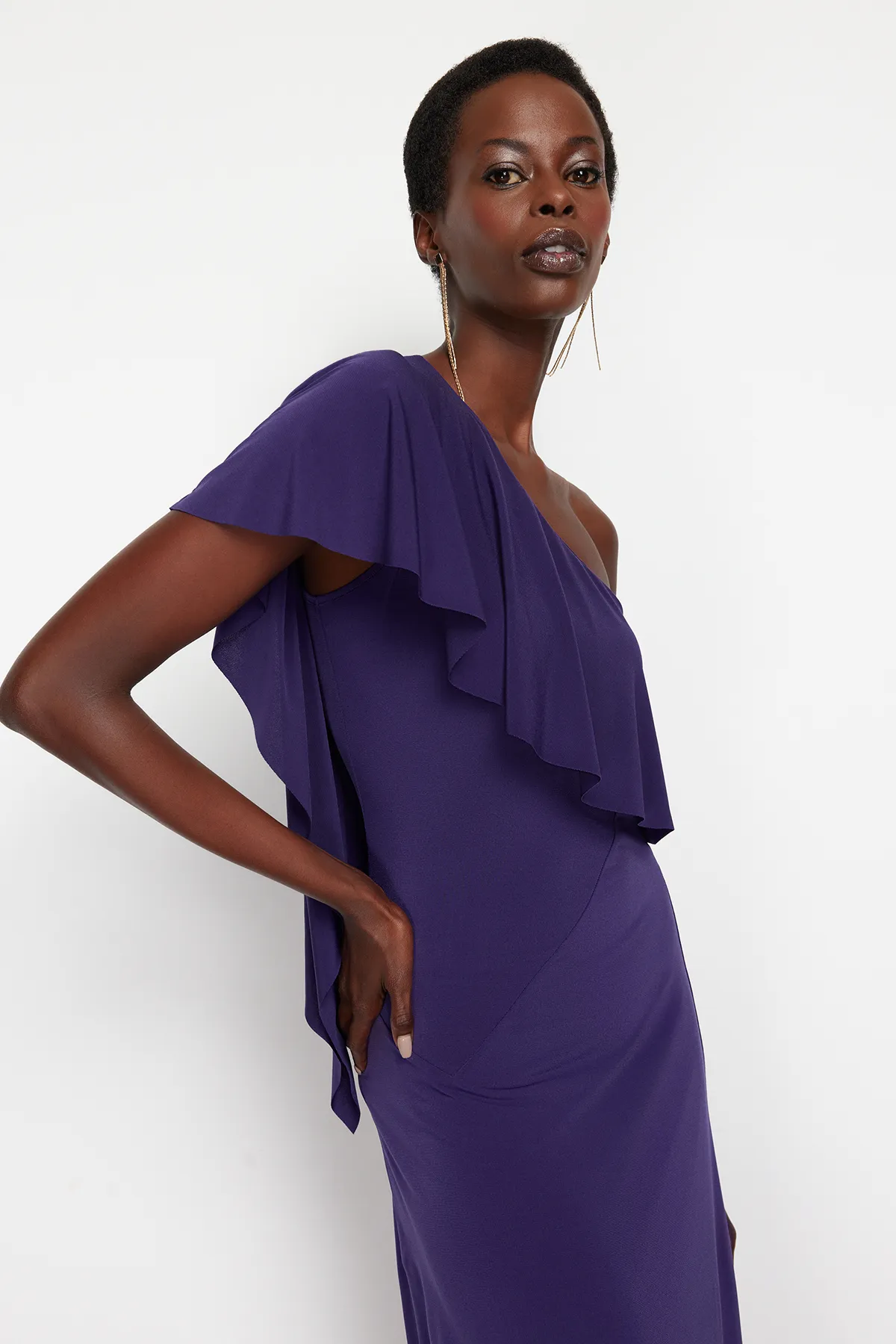Trendyol Collection  Lila Taillenöffnung/Skater-Strick-elegantes Abendkleid TPRSS24EL00096