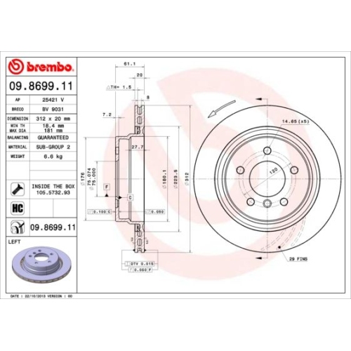 Bremsscheibe Brembo Hinterachse  1 Stück 09.8699.11 - ATU