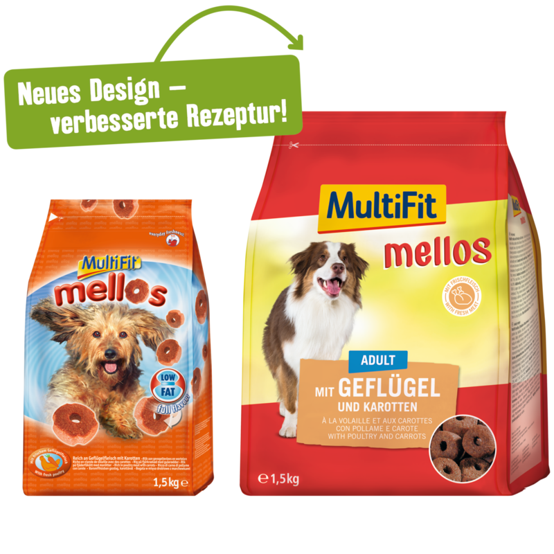 MultiFit Hundetrockenfutter MultiFit Mellos 3x1,5kg Geflügel und Karotten