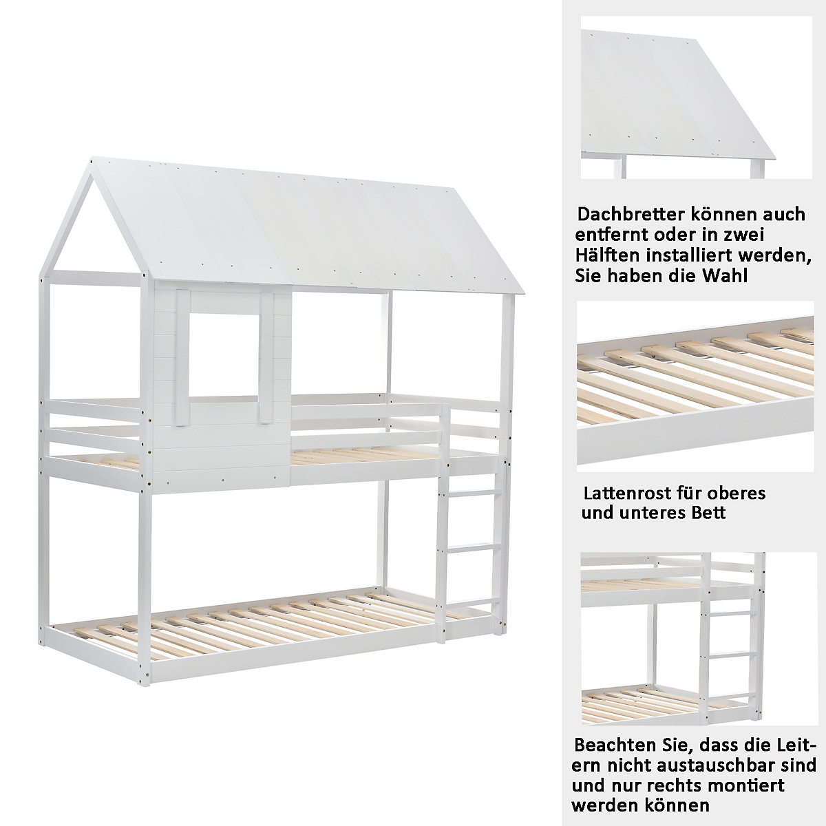 Etagenbett Kinderbett Holz Etagenbett 90 X 200 cm, Kinder hausbett mit Dach, Leiter und Lattenrost