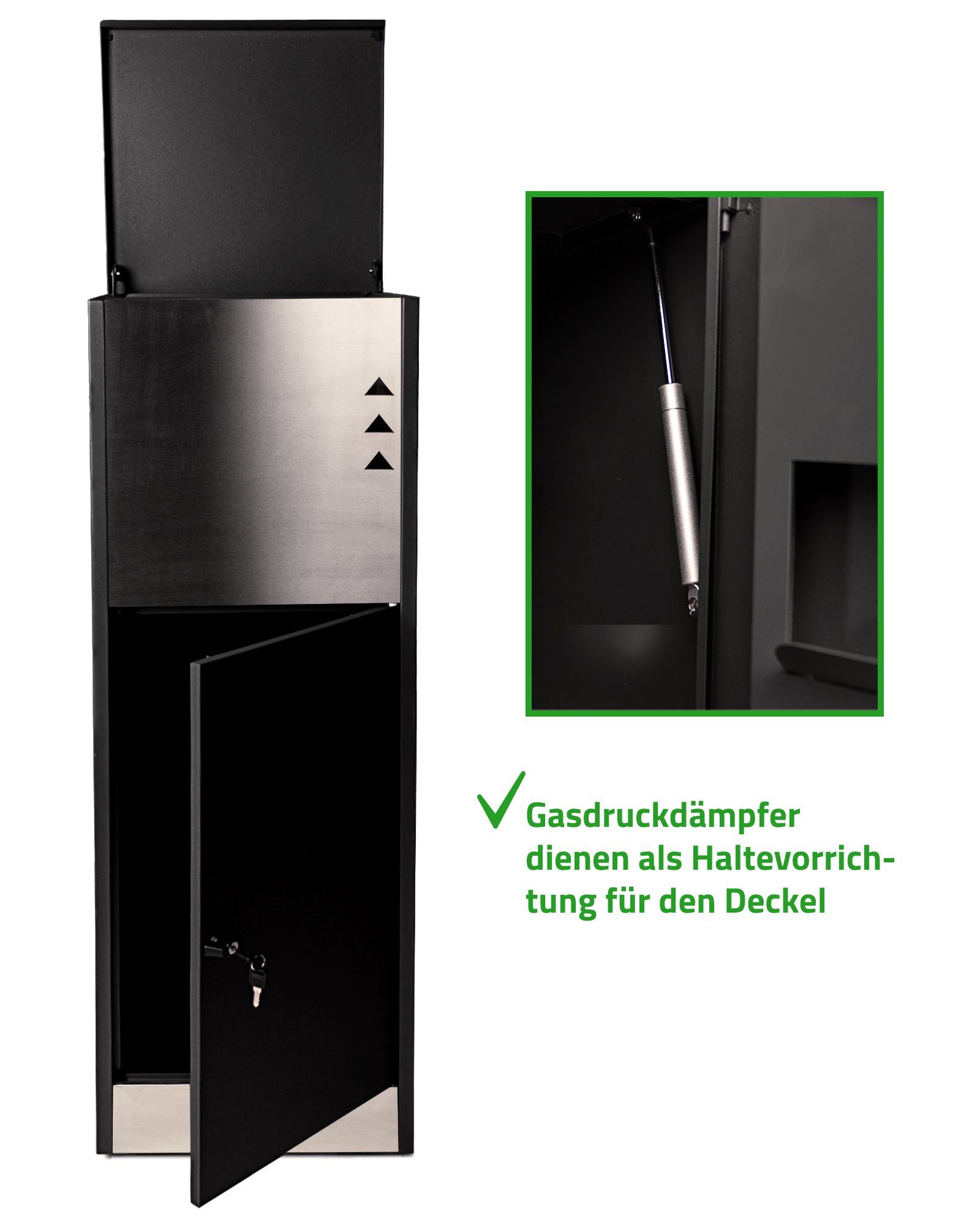 ONDIS24 Paketbox Postbox Briefkasten für Pakete, Päckchen, Warensendungen und Briefe mit Paketsafe, Edelstahl, pulverbeschichtet, rostfrei, galvanisiert, mit Gasdruckfedern